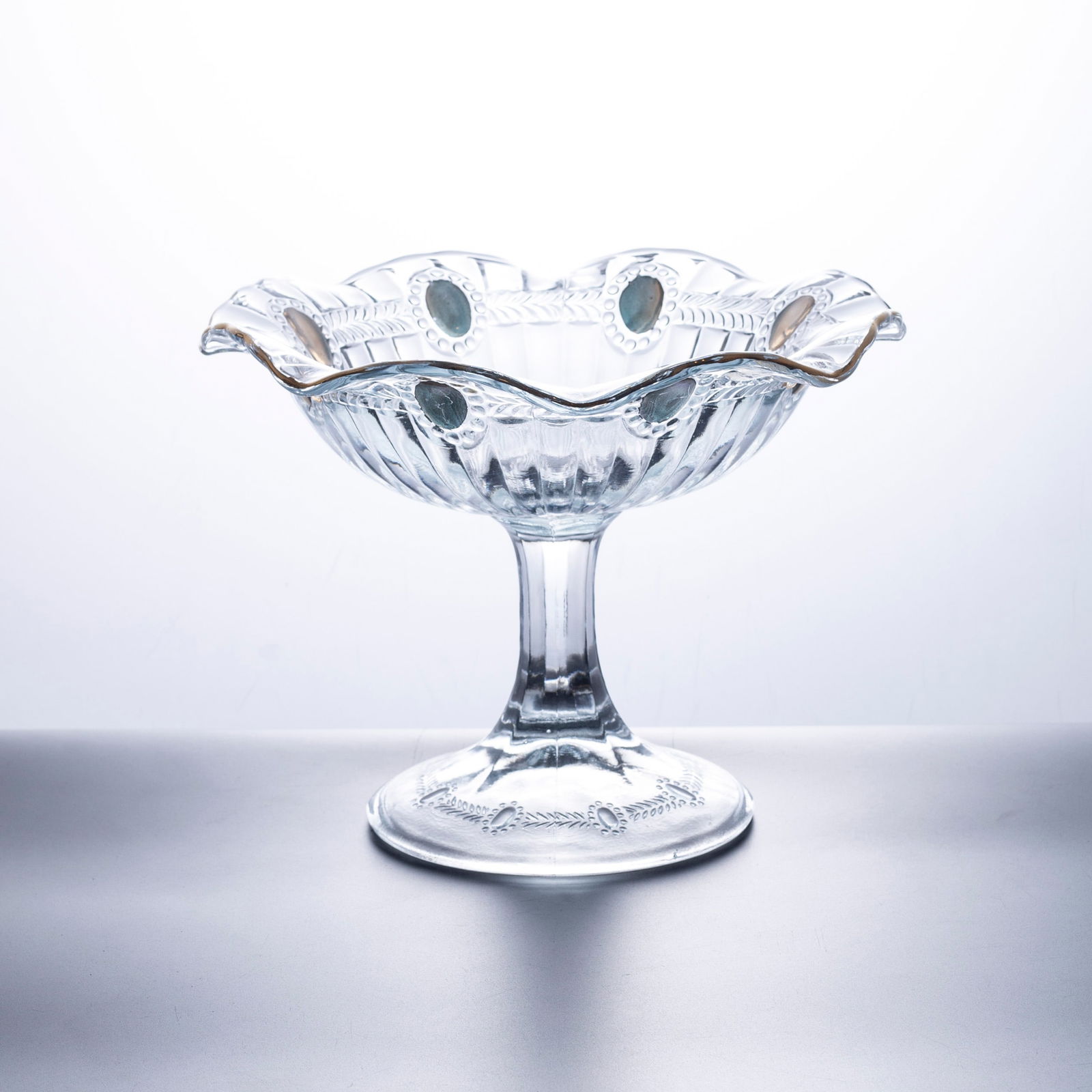 A EUROPEAN PRESSED GLASS COMPOTE, 20TH CENTURY (1 of 9)