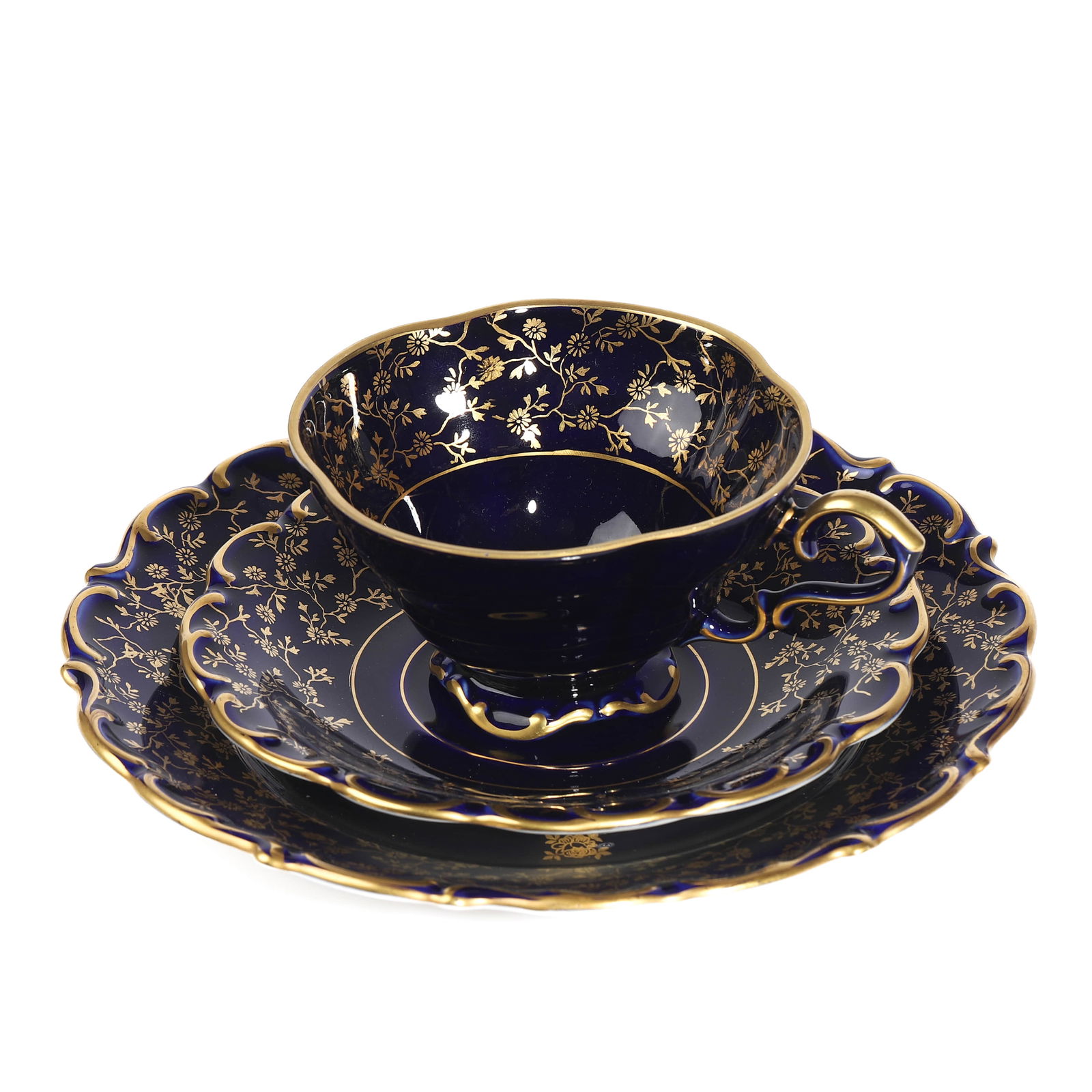 A BAVARIAN COBALT-GILT PORCELAIN CUP AND SAUCER SET (1 of 9)