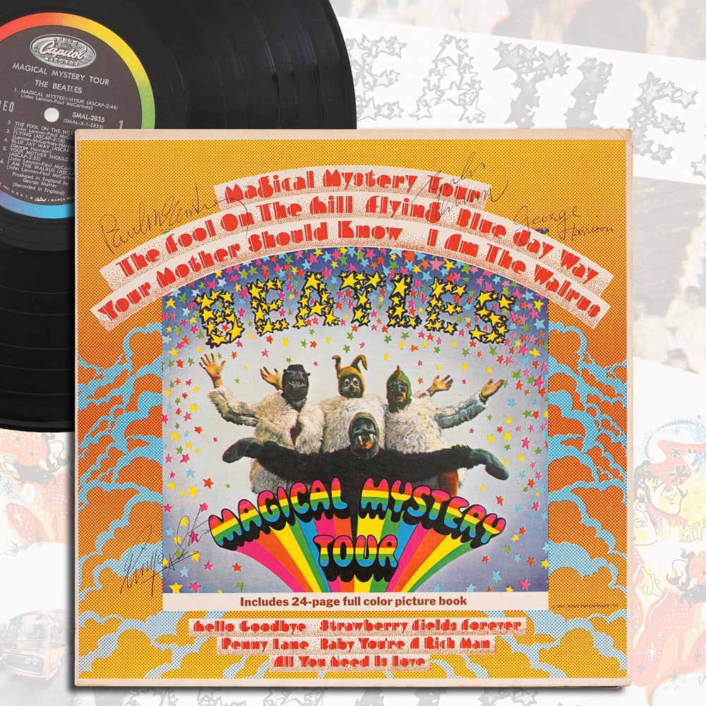 THE BEATLES FULLY SIGNED MAGICAL MYSTERY TOUR LP: Image Dimensions: 12 1/4 x 12 1/4 in Provenance and authentication: This collectible has undergone a rigorous forensic evaluation. The signatures were carefully analyzed across multiple criteria, incl