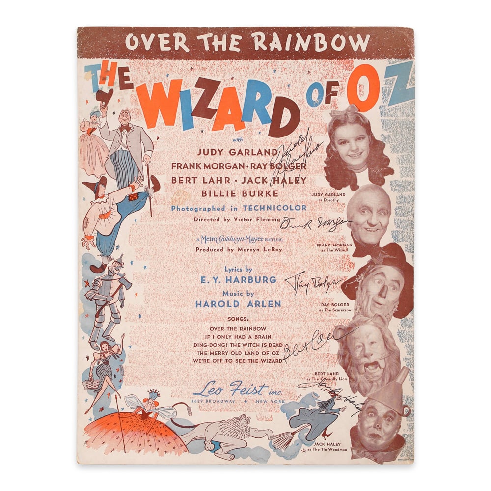 JUDY GARLAND, FRANK MORGAN, RAY BOLGER, BERT LAHR, JACK HALEY SIGNED "THE WIZARD OF OZ" SHEET MUSIC (1 of 3)