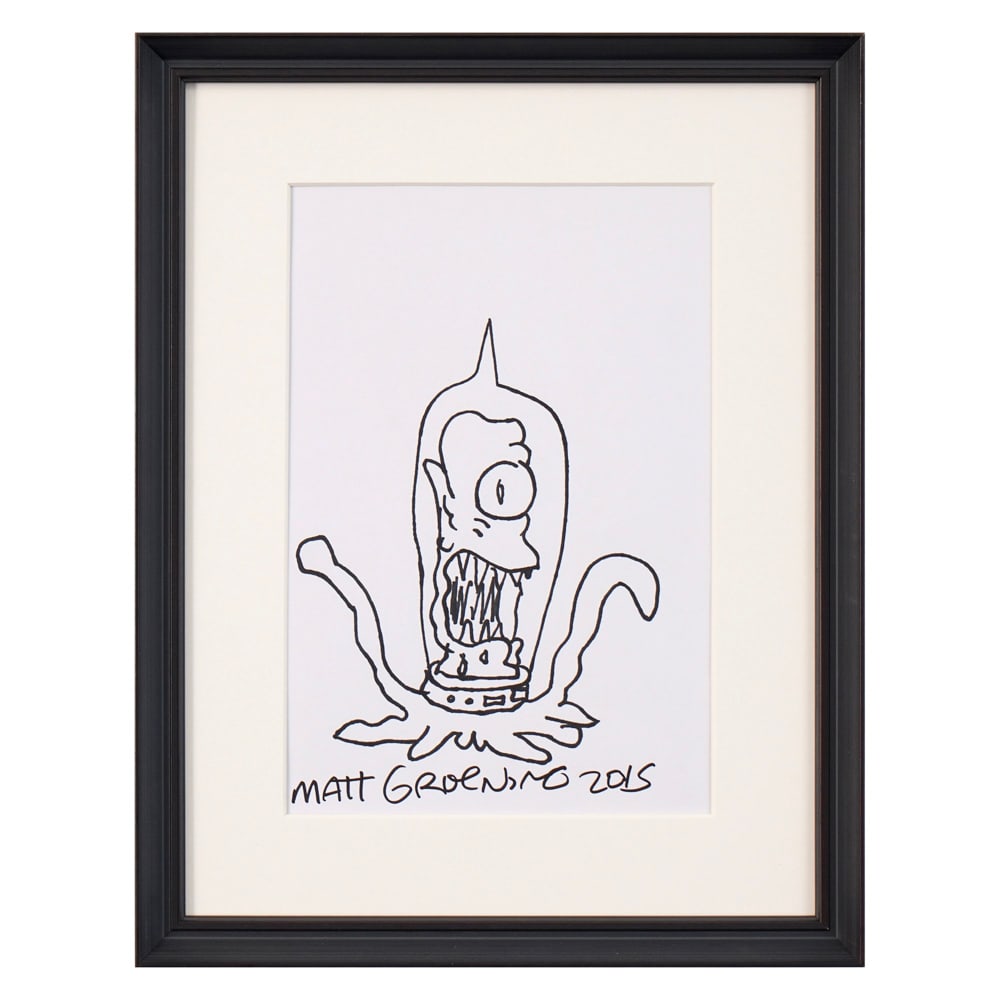 MATT GROENING SIGNED SKETCH: Image Dimensions: 11 3/8 x 7 1/2 in (29 x 19 cm) Framed Dimensions: 16 3/4 x 13 in (42.5 x 33 cm) Provenance and authentication: This collectible has undergone a rigorous forensic evaluation. The
