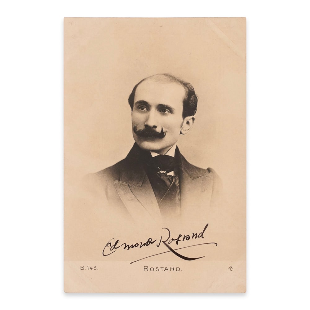 EDMOND ROSTAND SIGNED POSTCARD: 5 3/8 x 3 1/2 in (13.8 x 9 cm) Provenance and Authentication: This collectible has undergone a rigorous forensic evaluation. The signatures were carefully analyzed across multiple criteria,