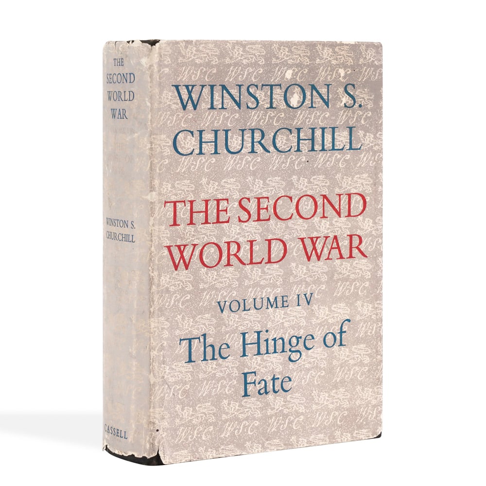 WINSTON S. CHURCHILL SIGNED THE SECOND WORLD WAR, VOLUME IV: THE HINGE OF FATE: 8 1/2 x 5 3/4 in (21.5 x 14.5 cm) Provenance and authentication: This collectible has undergone a rigorous forensic evaluation. The signatures were carefully analyzed across multiple criteria,