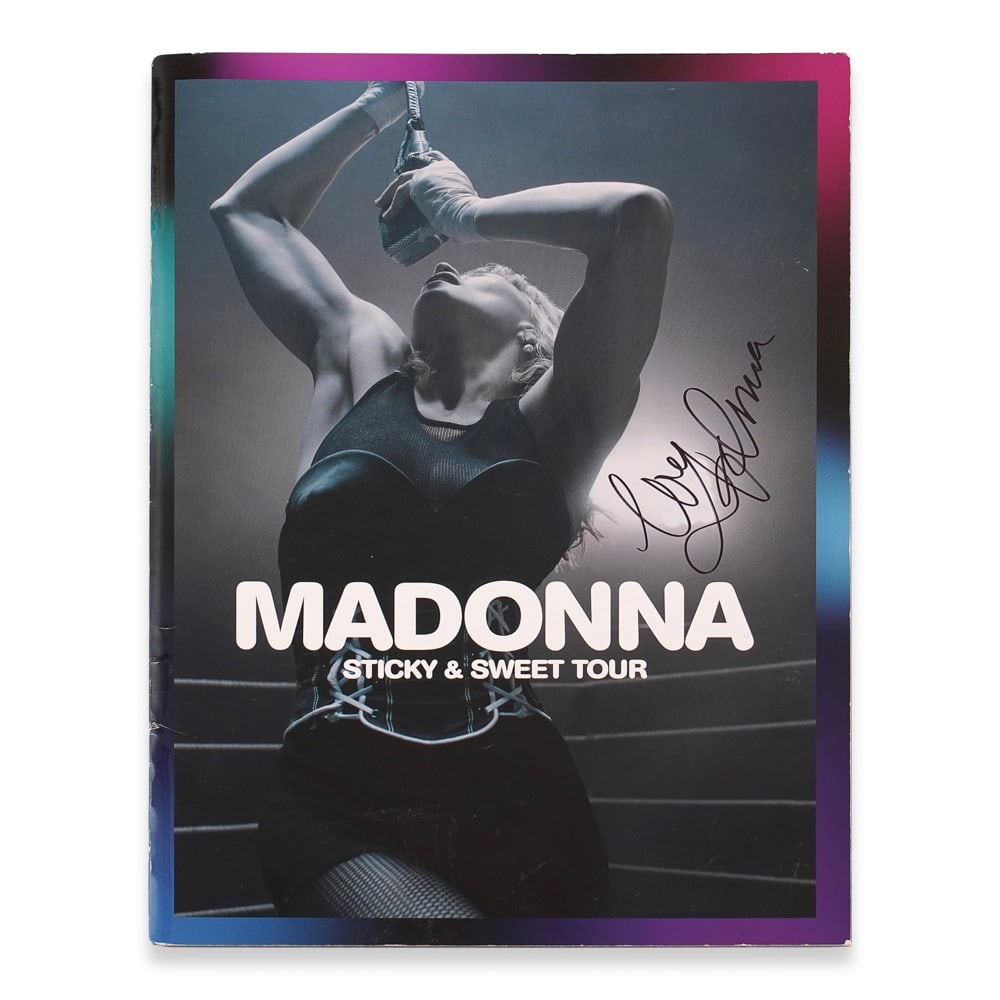 MADONNA SIGNED STICKY & SWEET TOUR PROGRAM: 13 1/4 x 9 3/8 in (33.6 x 23.8 cm) Provenance and Authentication: This collectible has undergone a rigorous forensic evaluation. The signatures were carefully analyzed across multiple criteria,