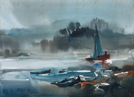 PARESH MAITY - UNTITLED (Cornwall Seascape): Paresh Maity (b. 1965), Watercolour on paper, 9 x 12 inches, Signed Lower Right, Year - 1993, Paresh Maity born in Tamluk West Bengal in 1965 is a skilled watercolor artist known for his vibrant lands