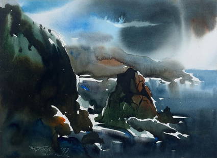 PARESH MAITY - UNTITLED (Cornwall Seascape): Paresh Maity (b. 1965), Watercolour on paper, 9 x 12 inches, Signed Lower Left, Year - 1993, In Maity's Cornwall series we see his mastery of watercolour. a medium he's known for. Influenced by Wester