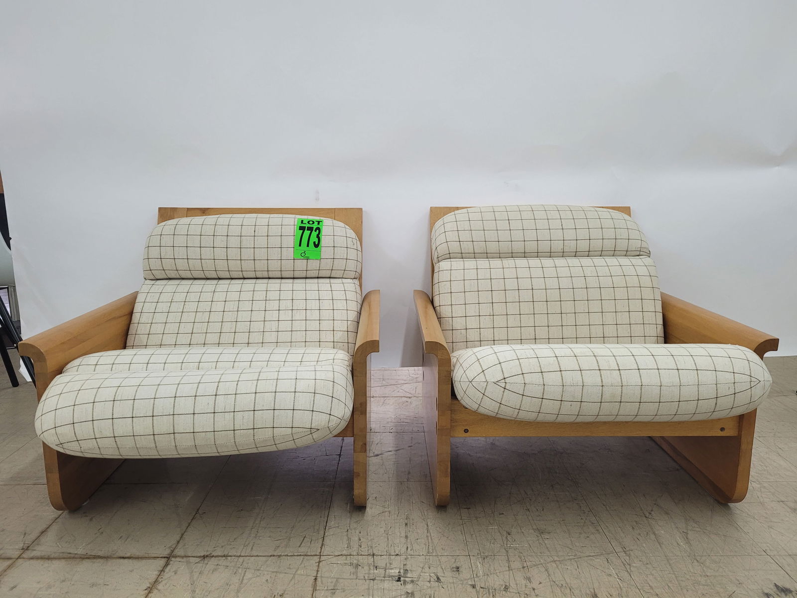 Lot of (2) Vintage 'Thygesen-style' Matching Wood Armchairs, with cushions (1 of 6)