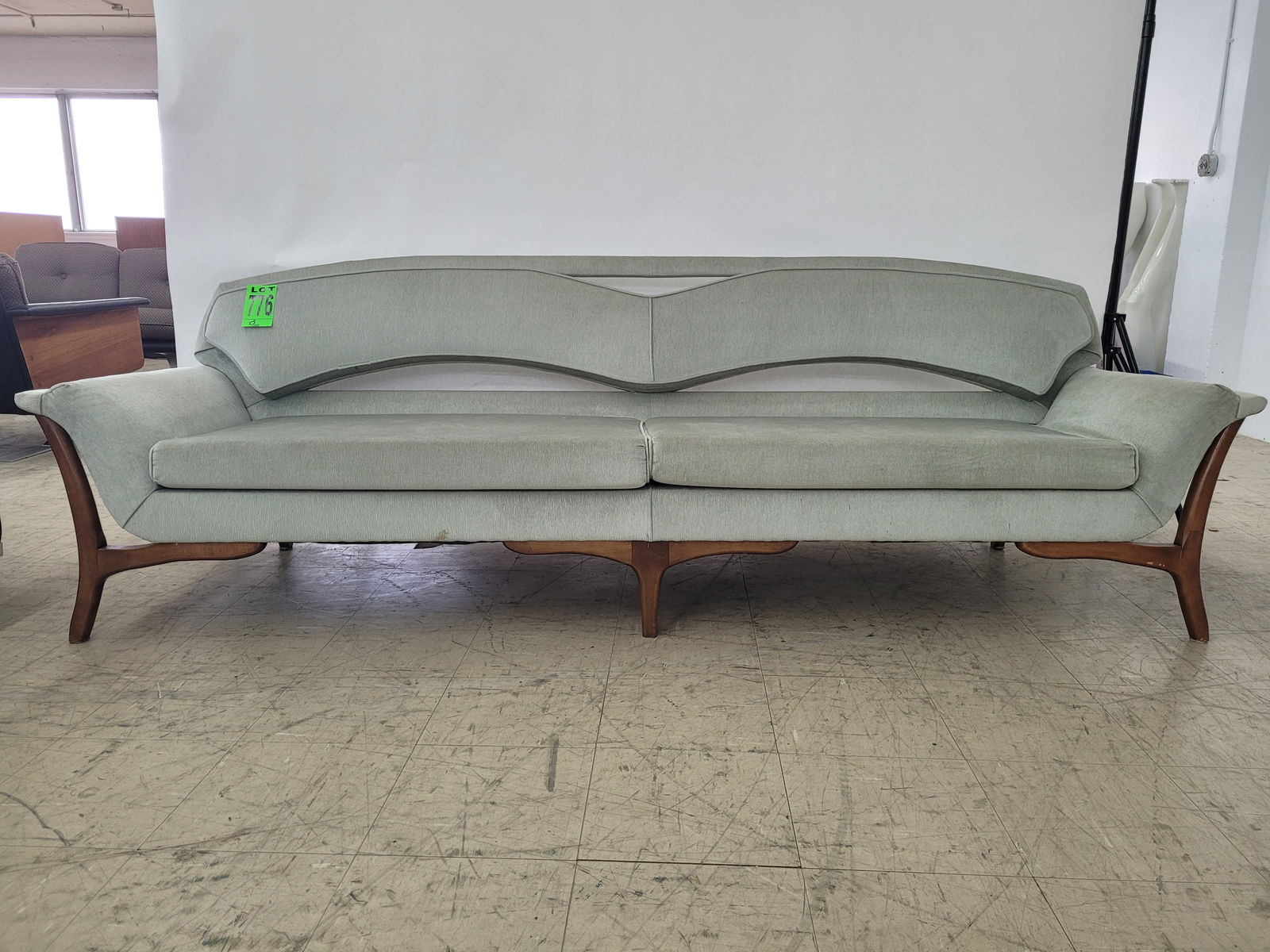 Mid-Century Modern Gondola Velvet Couch and Loveseat, upholstered, wood: Mid-Century Modern Gondola Velvet Couch and Loveseat, upholstered, wood