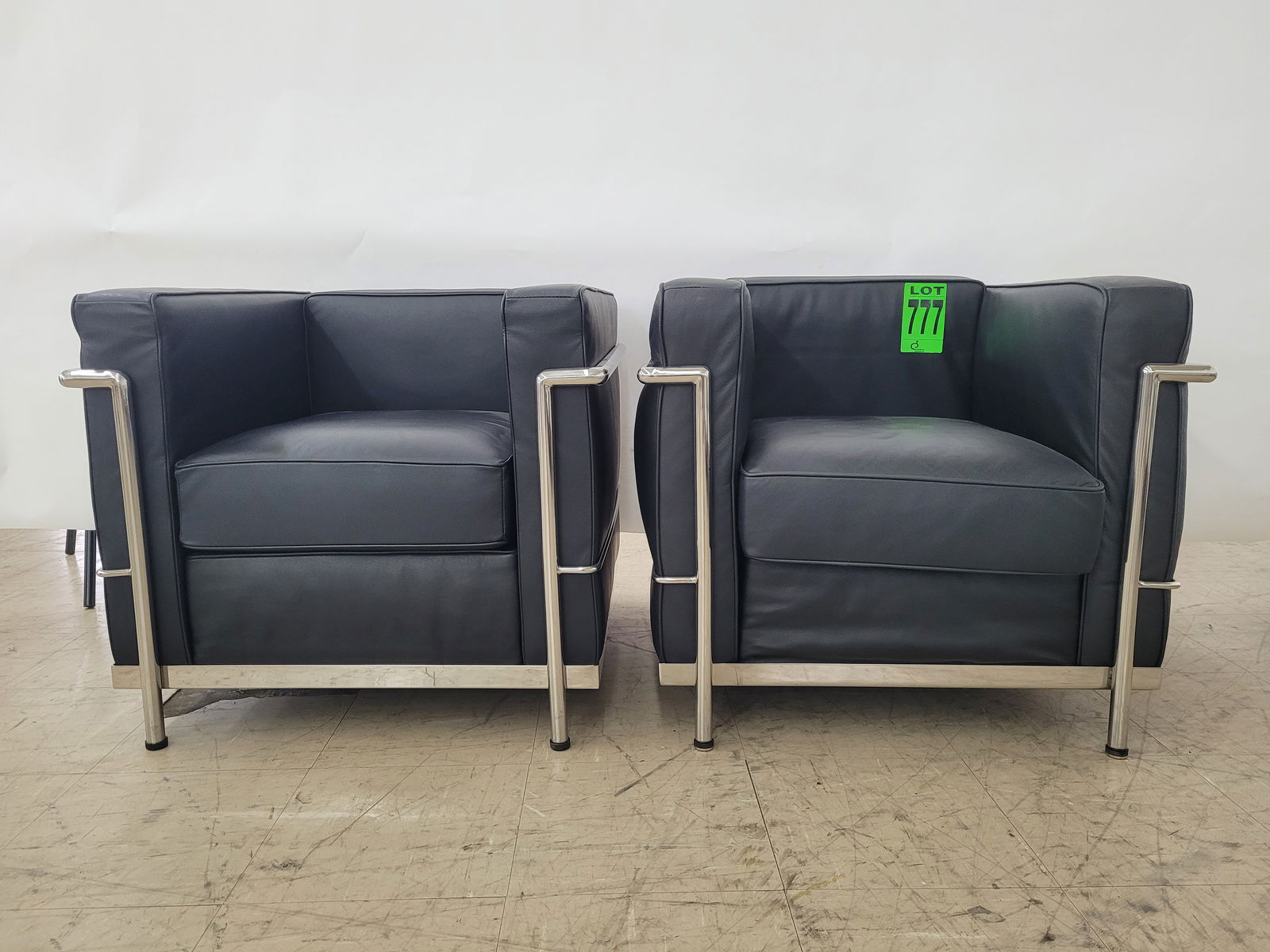 Lot of (2) Matching Vintage MCM Armchairs, Chrome & Leather, style of 'Le Corbusier LC2' (1 of 5)