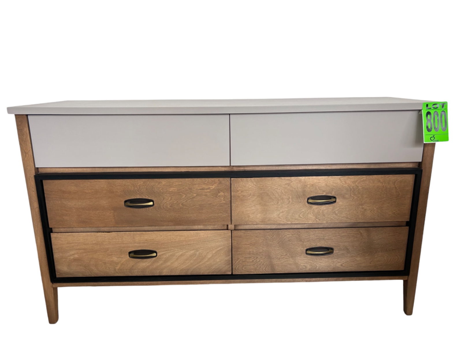 Mid-Century modern walnut chest of drawers with bass handles: Mid-Century modern walnut chest of drawers with bass handles, 54.5"L x 17"W x 31"H