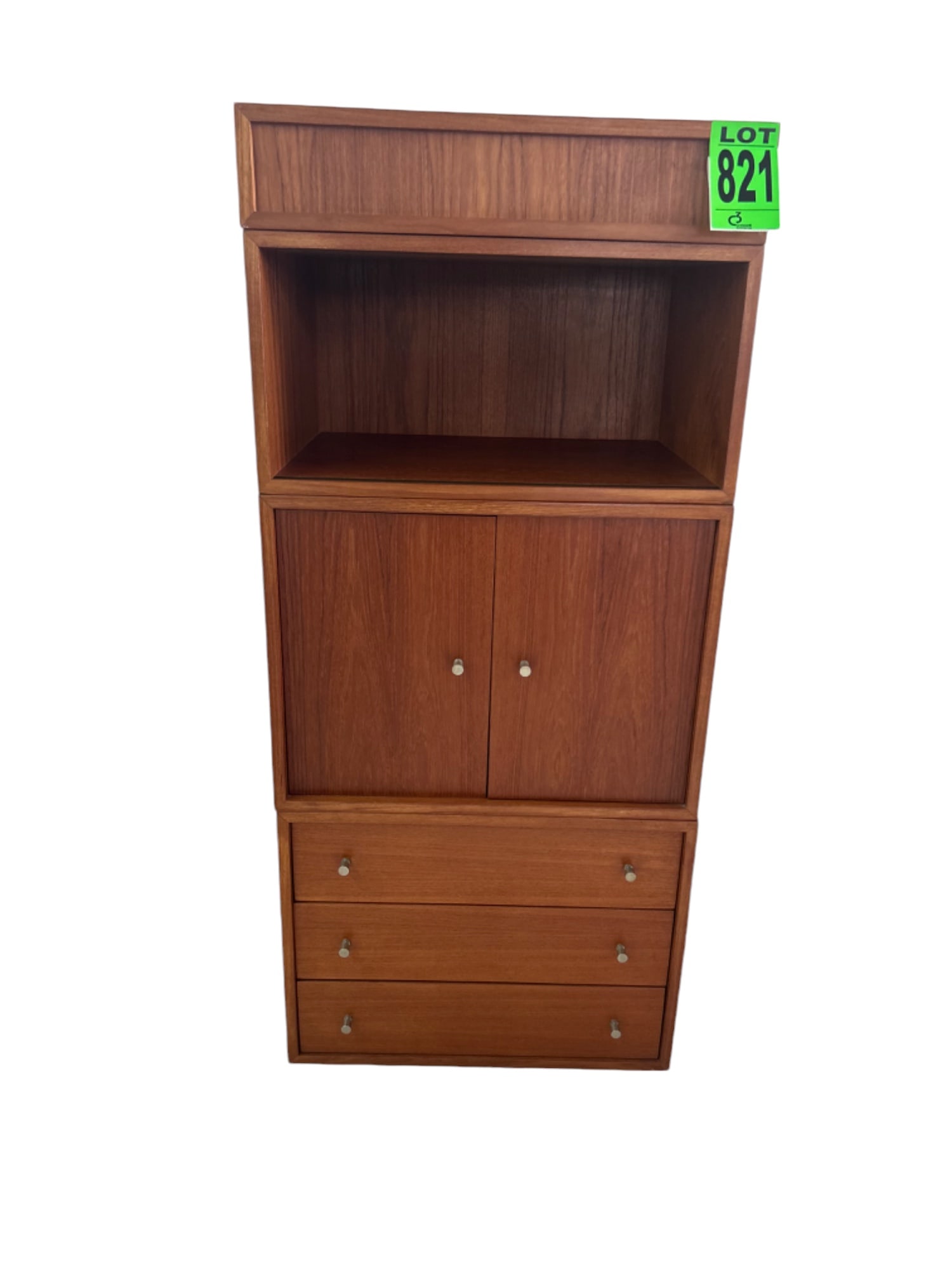 Mid-Century modern style cabinet / shelving unit, wood with a warm brown finish. Minimalist design w (1 of 2)