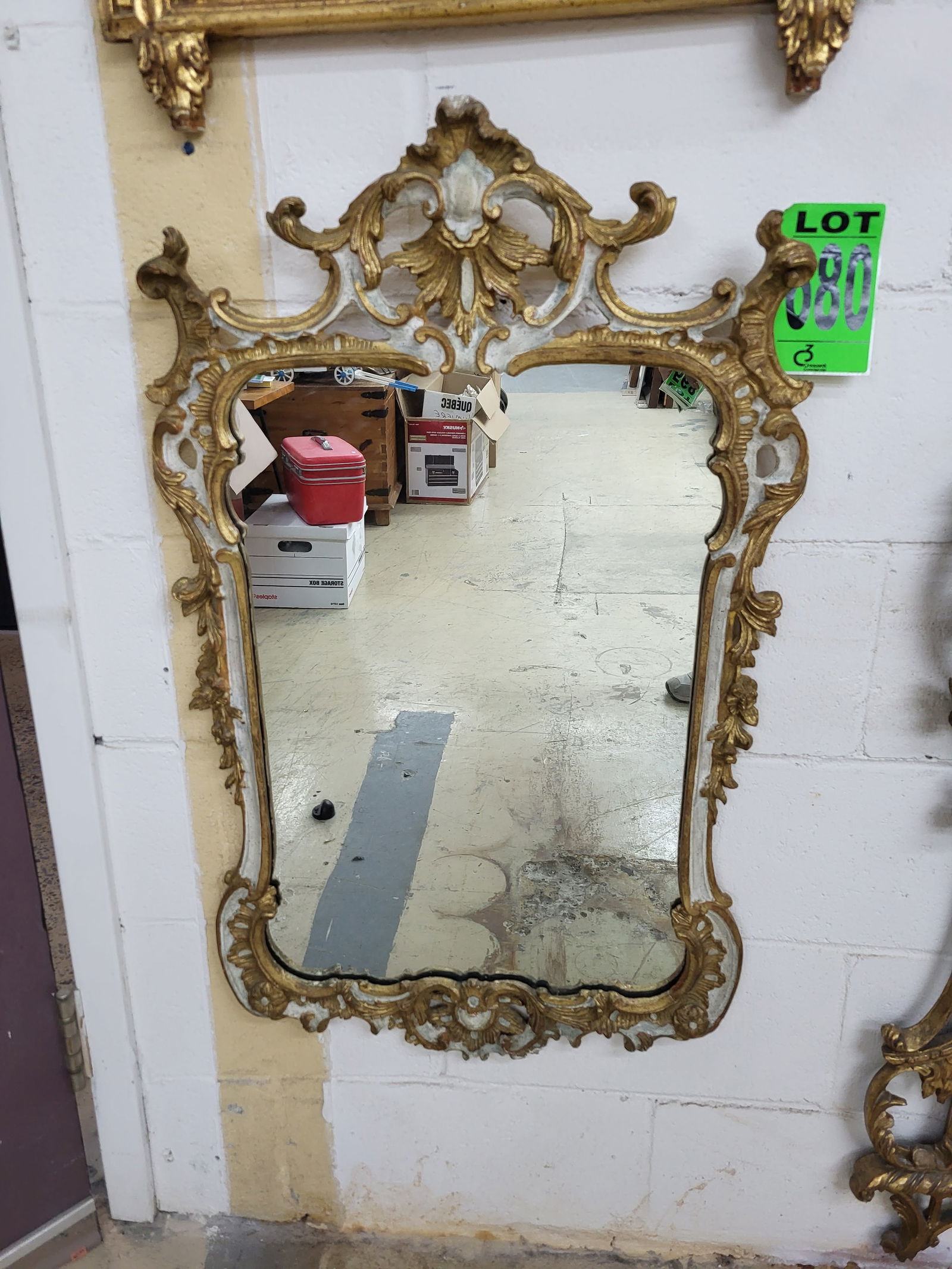 Louis XIV-style framed, gilded, ornate wall-hanging mirror (1 of 1)