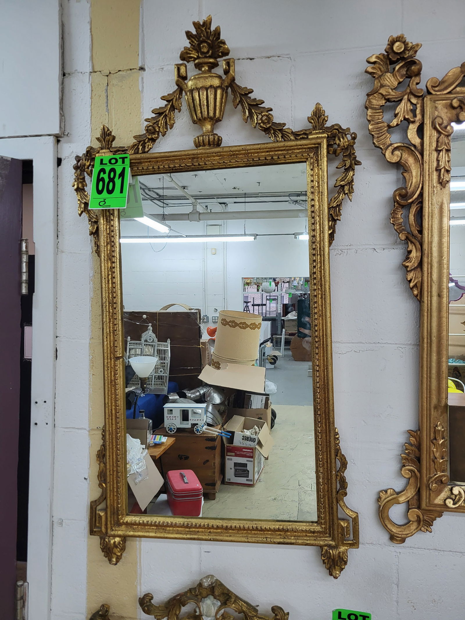 Ornate, gold-framed mirror with decorative, classical '18th-century-style' French / Rococo designs. (1 of 1)