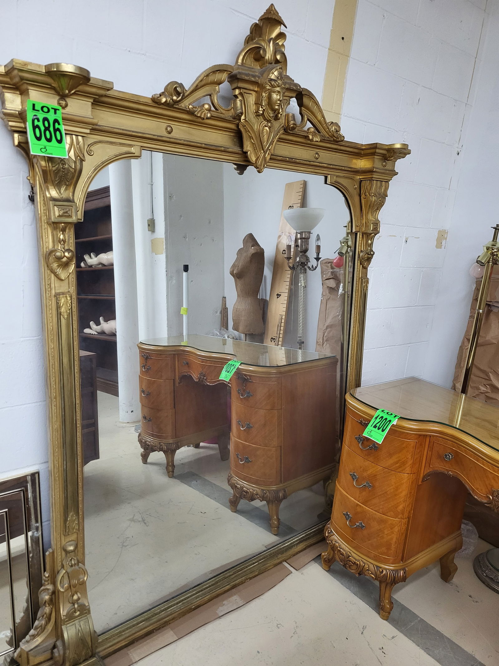 Oversized, Goldframed Statement Mirror With Decorative, Classical