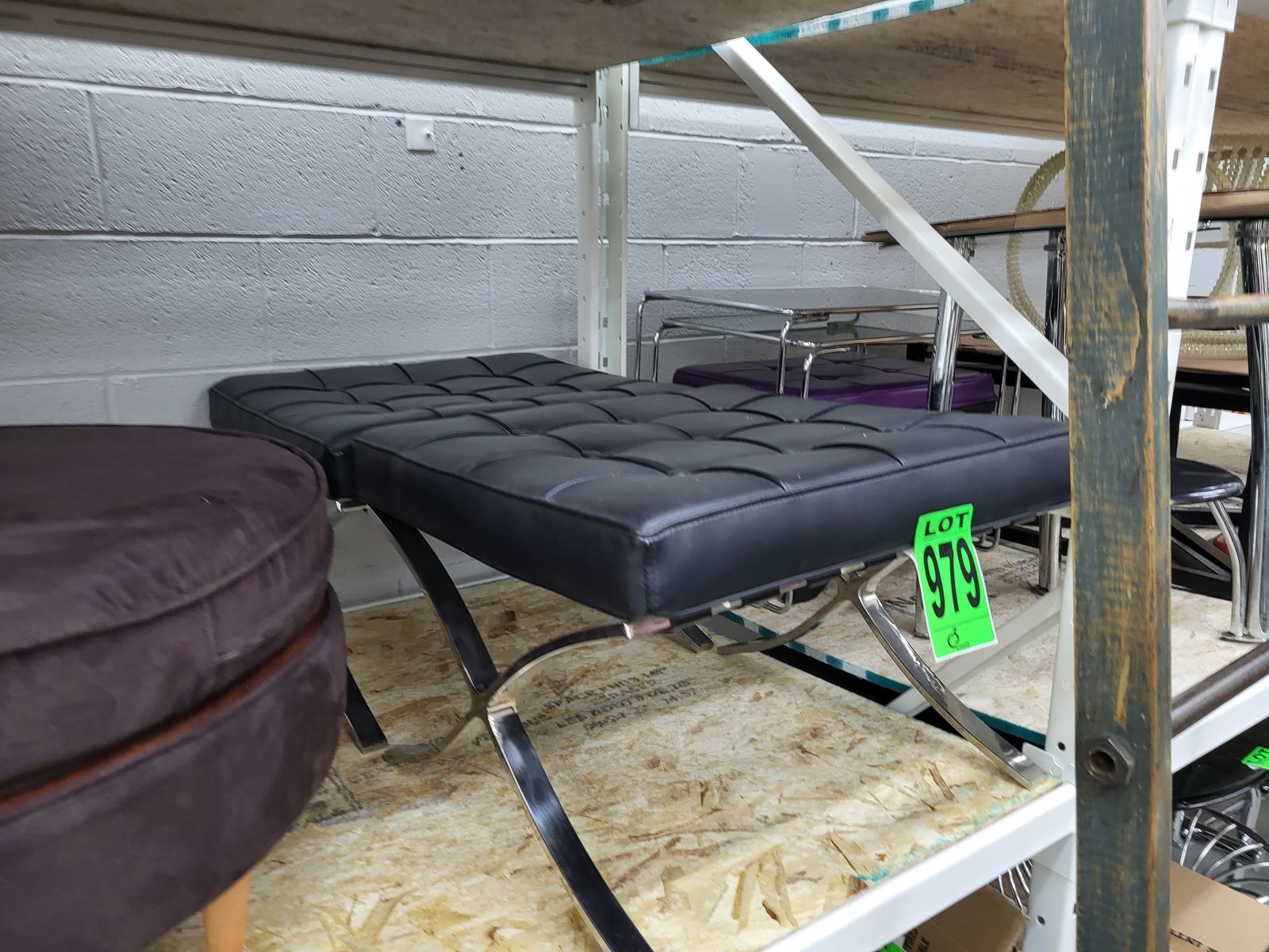 Lot of (2) Midcentury Barcelona Ottomans in Black Leather, Chrome (1 of 1)