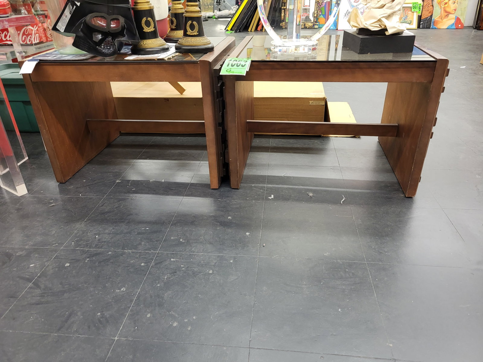 Lot of (2) Kroehler Brutalist Patchwork Glass Top Tables: Lot of (2) Kroehler Brutalist Patchwork Glass Top Tables