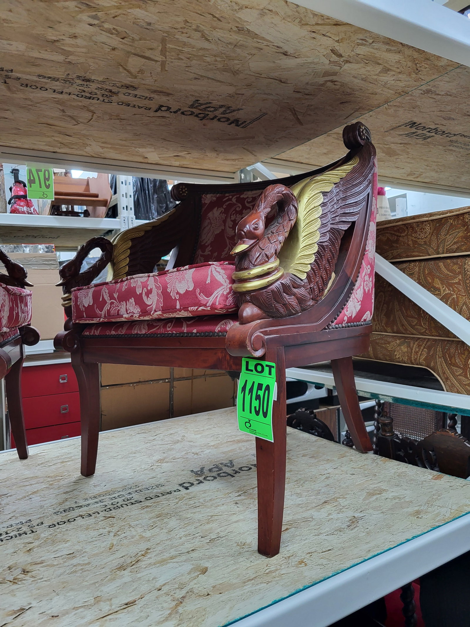 Lot of (2) French Empire Style Swan-Arm Armchairs: Lot of (2) French Empire Style Swan-Arm Armchairs