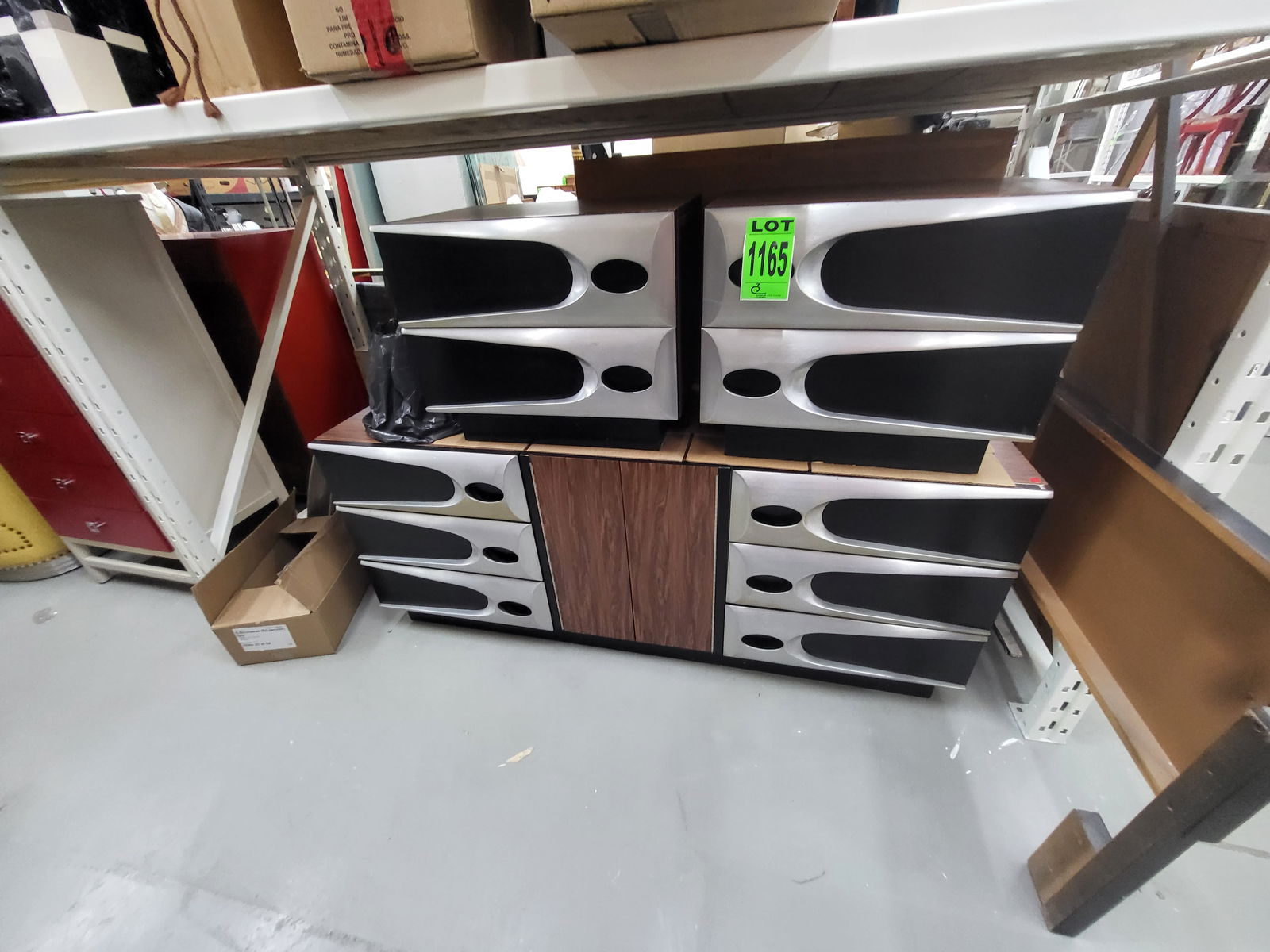 Modernist Space Age 9-Drawer Dresser and (2) Modernist Space Age Nightstand, Melamine, Rosewood and (1 of 1)