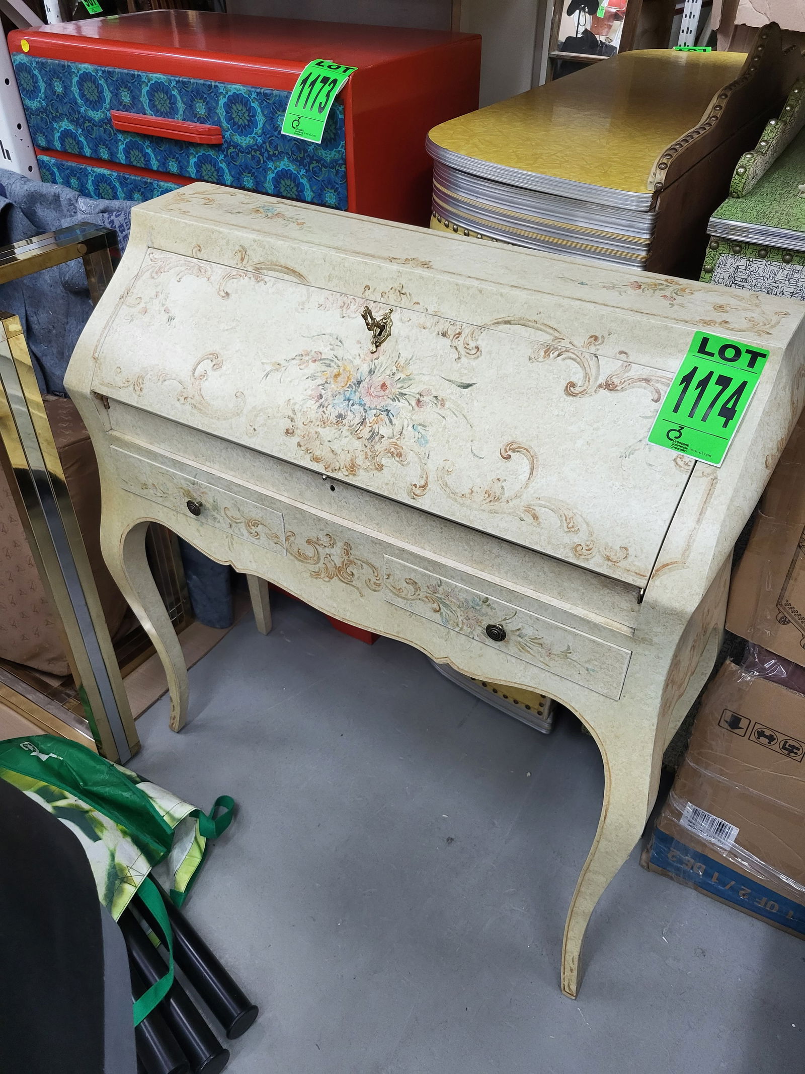 Painted Venetian Style Drop-Leaf Vintage Furniture Writing Desk (1 of 1)
