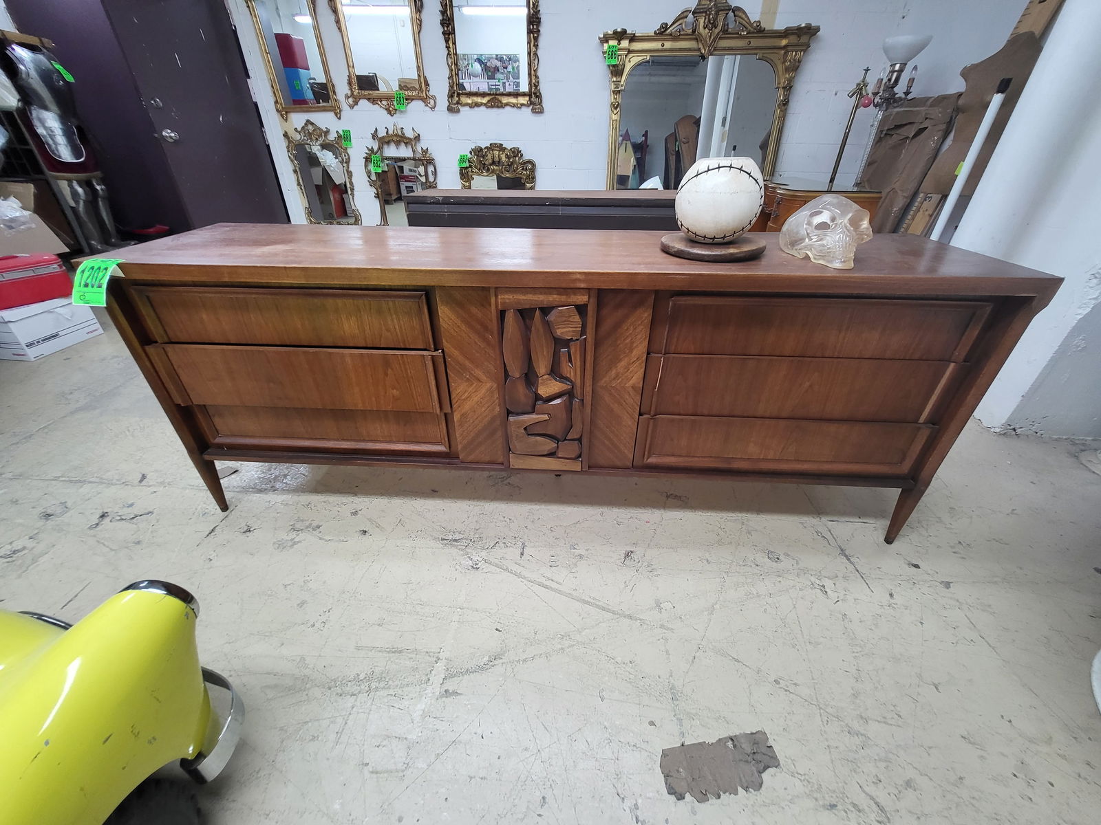 Mid-Century Modern Brustalist Walnut Dresser / Credenza, 84": Mid-Century Modern Brustalist Walnut Dresser / Credenza, 84"