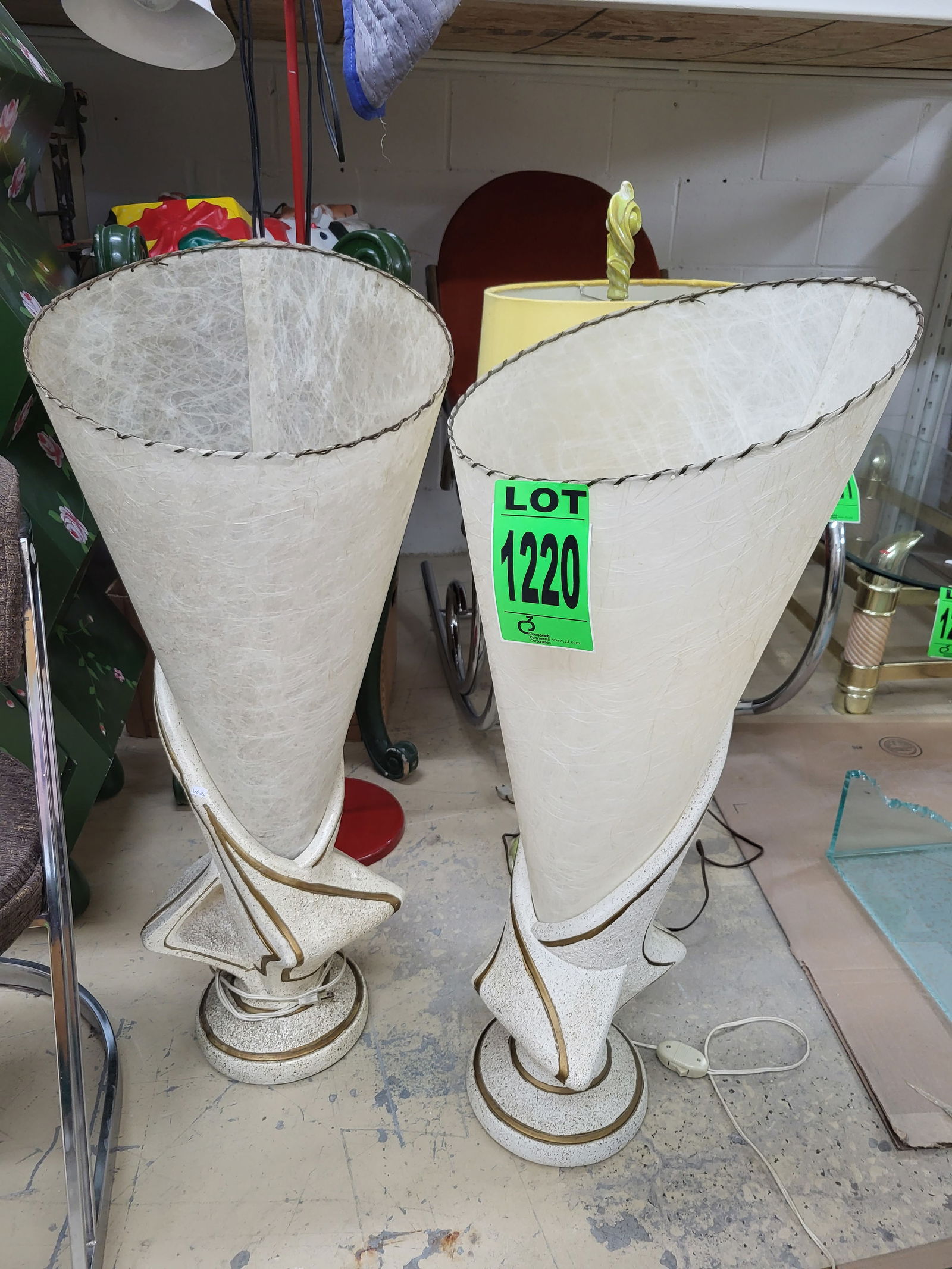Lot of (2) XL Vintage Cone Chalkware Lamp, Vintage Plasto MFG. Co 1950s Atomic Lamp, Regency-style (1 of 1)