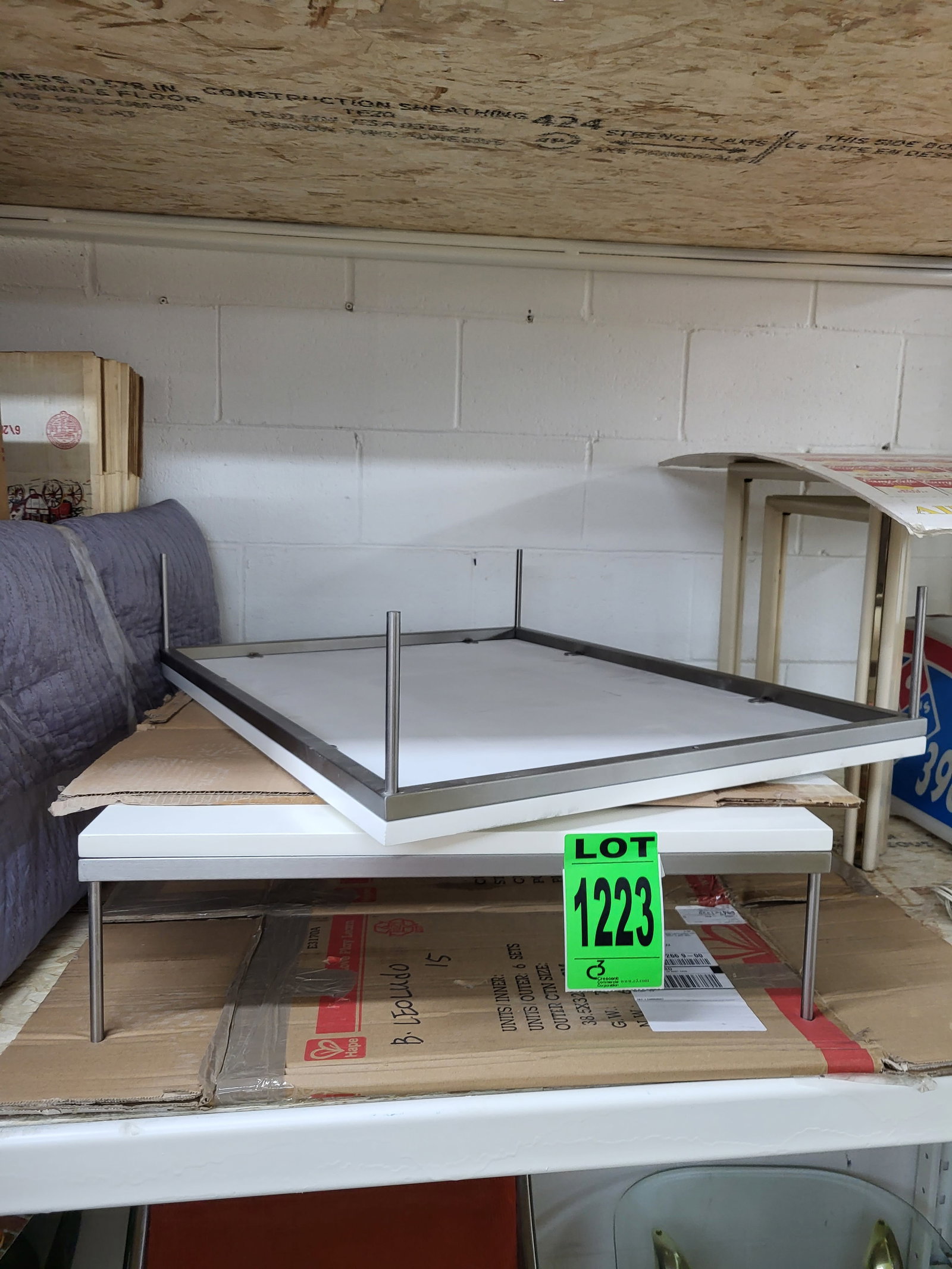 Lot of (2) Modern, Minimalist white table, chrome legs and frame: Lot of (2) Modern, Minimalist white table, chrome legs and frame