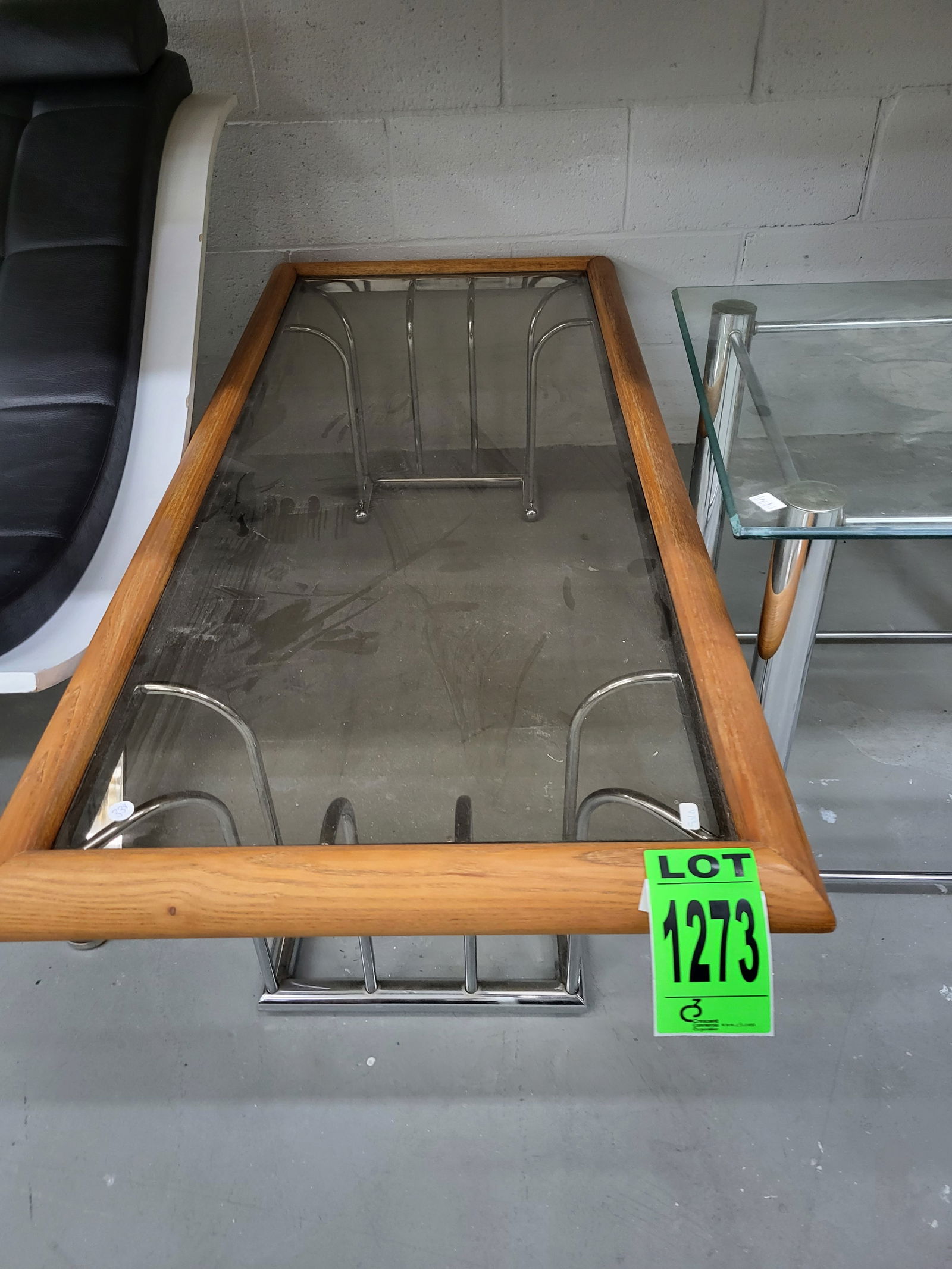 Tubular Wood, Chrome Coffee Table with Smoked Glass Top (1 of 1)