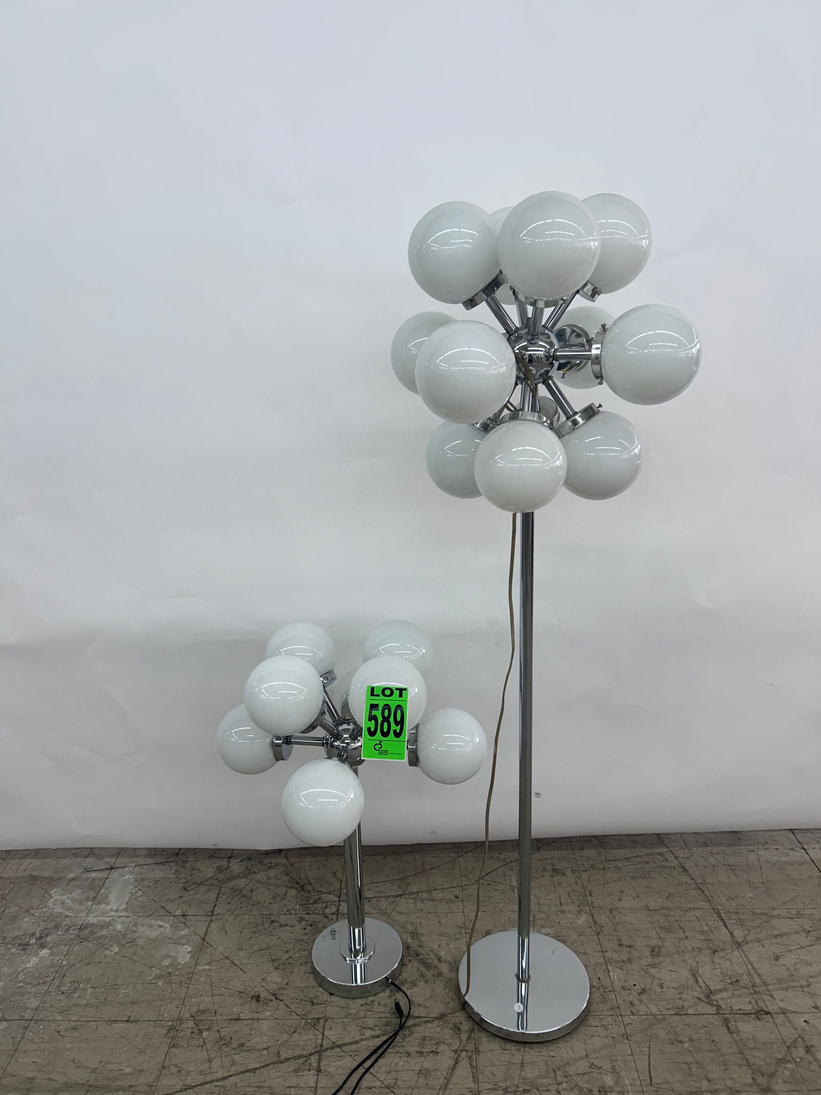 Lot of (2) Vintage MCM Matching Sputnik Style Chrome Base Lamps, Floor & Table (1 of 4)