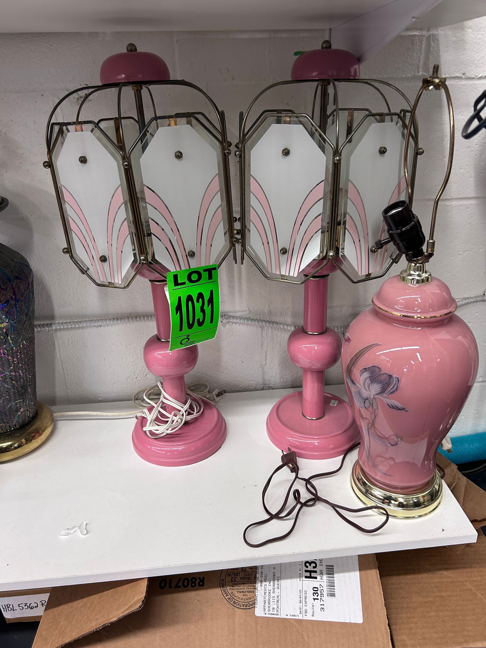 Lot of (2) Matching Pink Table Lamps and (1) Porcelain Table Lamp (1 of 1)