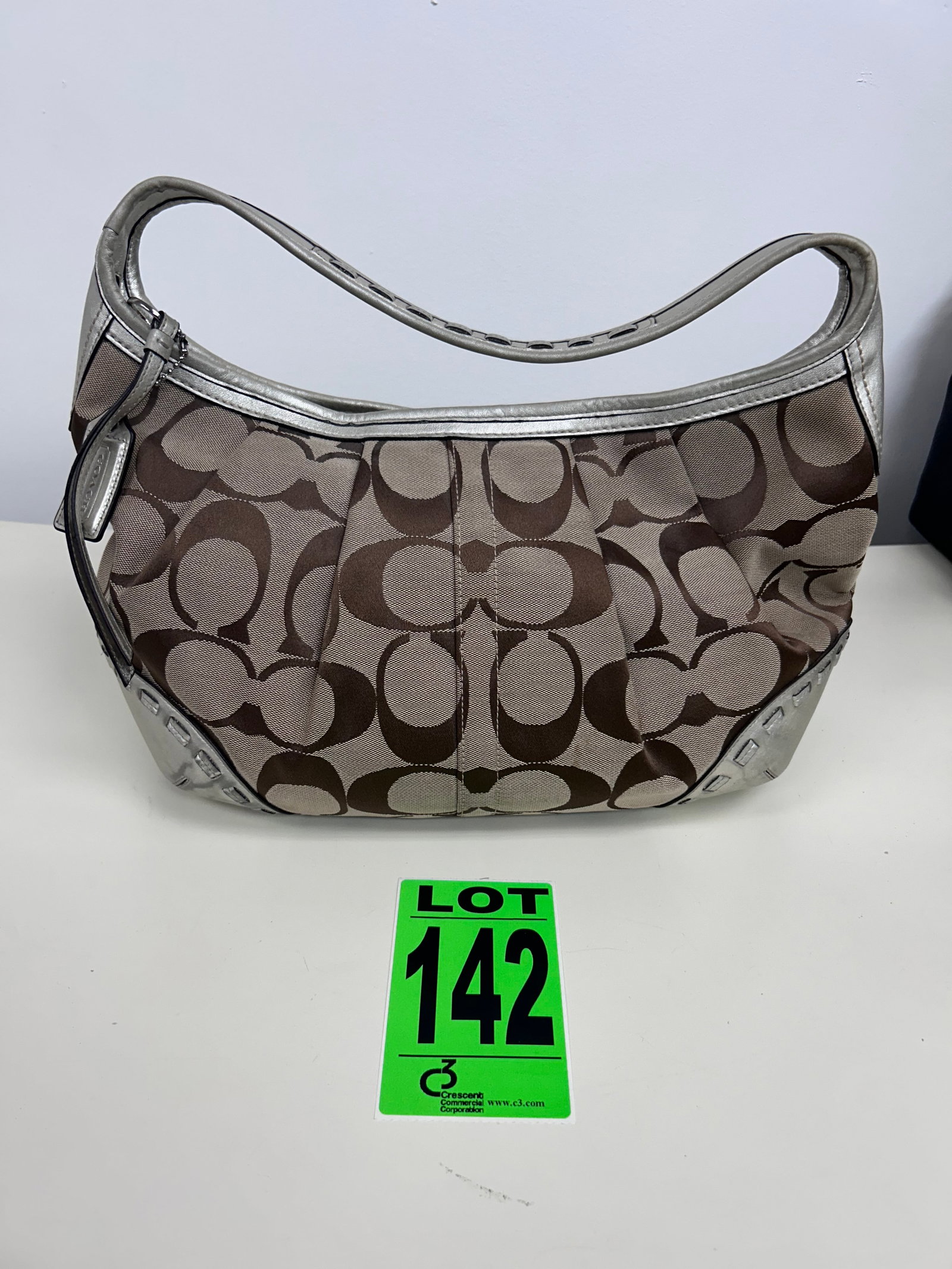 Coach Kahki signature w/ silver leather hobo bag (1 of 5)