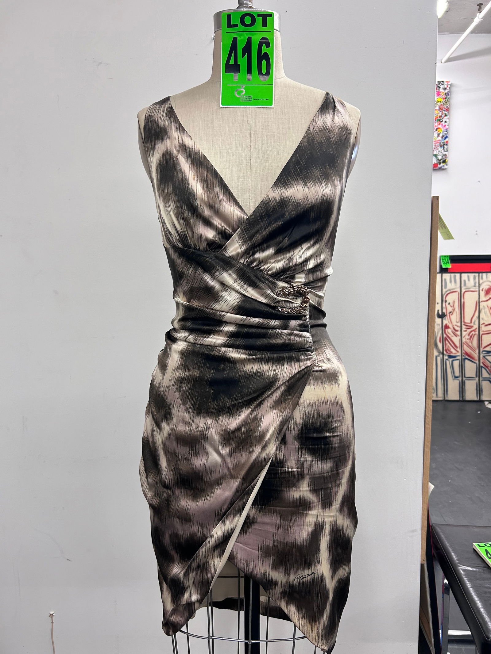 Roberto Cavalli V-Neck Abstract Print Sleeveless Beige Brown Silk Dress (1 of 10)