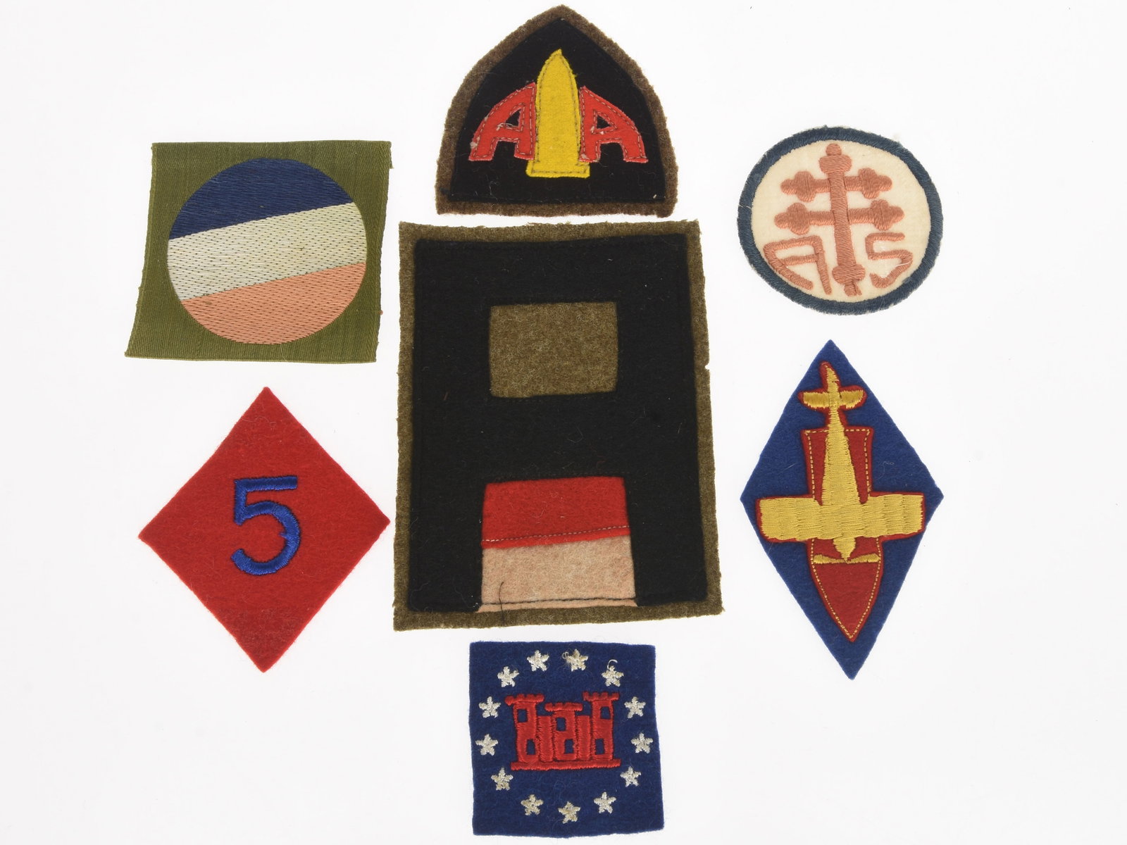 WWI US Army Shoulder Sleeve Insignia Lot: Seven Patches Including Anti-Aircraft & 13th Engineers: WWI US Army Shoulder Sleeve Insignia Lot: Seven Patches Including Anti-Aircraft & 13th Engineers Lot of seven insignias including two nice examples of Anti-Aircraftshoulder patches, also Advance Secto