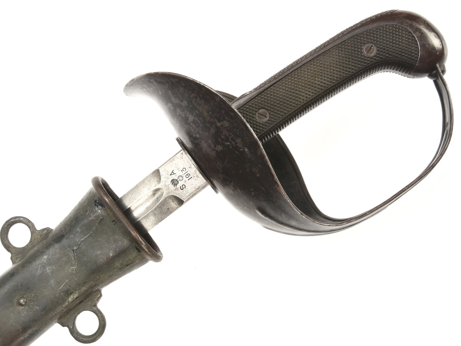 US M1913 Cavalry 'Patton' Saber: Springfield Arsenal 1913: US M1913 Cavalry 'Patton' Saber: Springfield Arsenal 1913 First year production Patton saber has ricasso with 1913 date and Springfield Arsenal markings on one side; "US / 2423" accountability number 