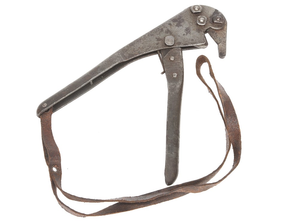 Austrian WWI Wire Cutters: Austrian WWI Wire Cutters 20.5 cm (~8") long small size hand wire cutters with side action cutting teeth. Has traces of blued finish with spots of light surface oxidation, partially legible marking"PA