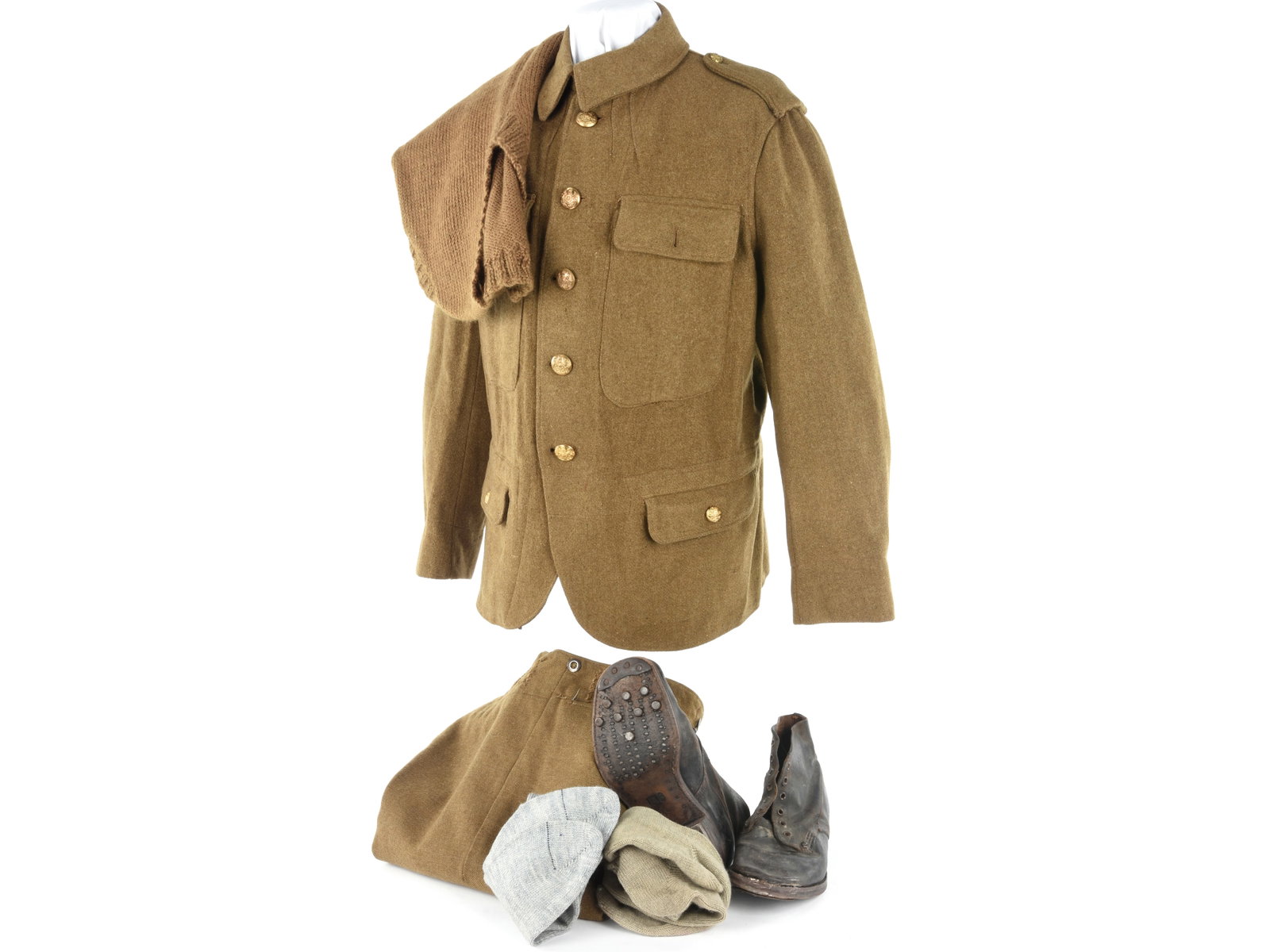 British & Canadian WWI Uniform Lot: Costume House / Display Items: British & Canadian WWI Uniform Lot: Costume House / Display Items Mixed lot, includes original WWI Canadian issue trousers with a nice 1915 dated Toronto maker's stamp among numerous postwar costume h