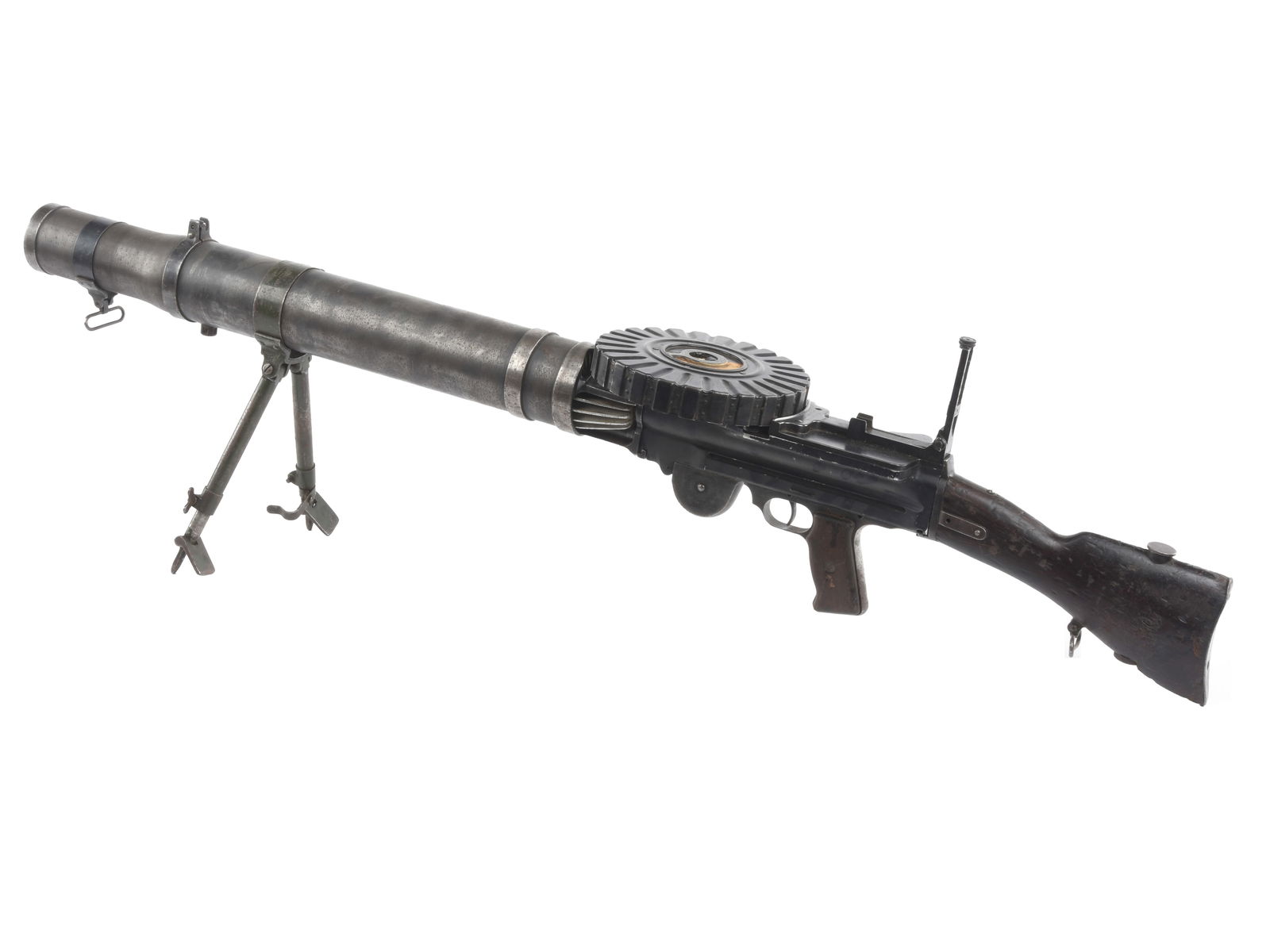 British WWI Lewis Light Machine Gun: Original Parts on a Non-Gun Receiver: British WWI Lewis Light Machine Gun: Original Parts on a Non-Gun Receiver Original Model 1914 Lewis light machine gun parts (non-matching) including an obstructed barrelon a solid aluminum billet non-