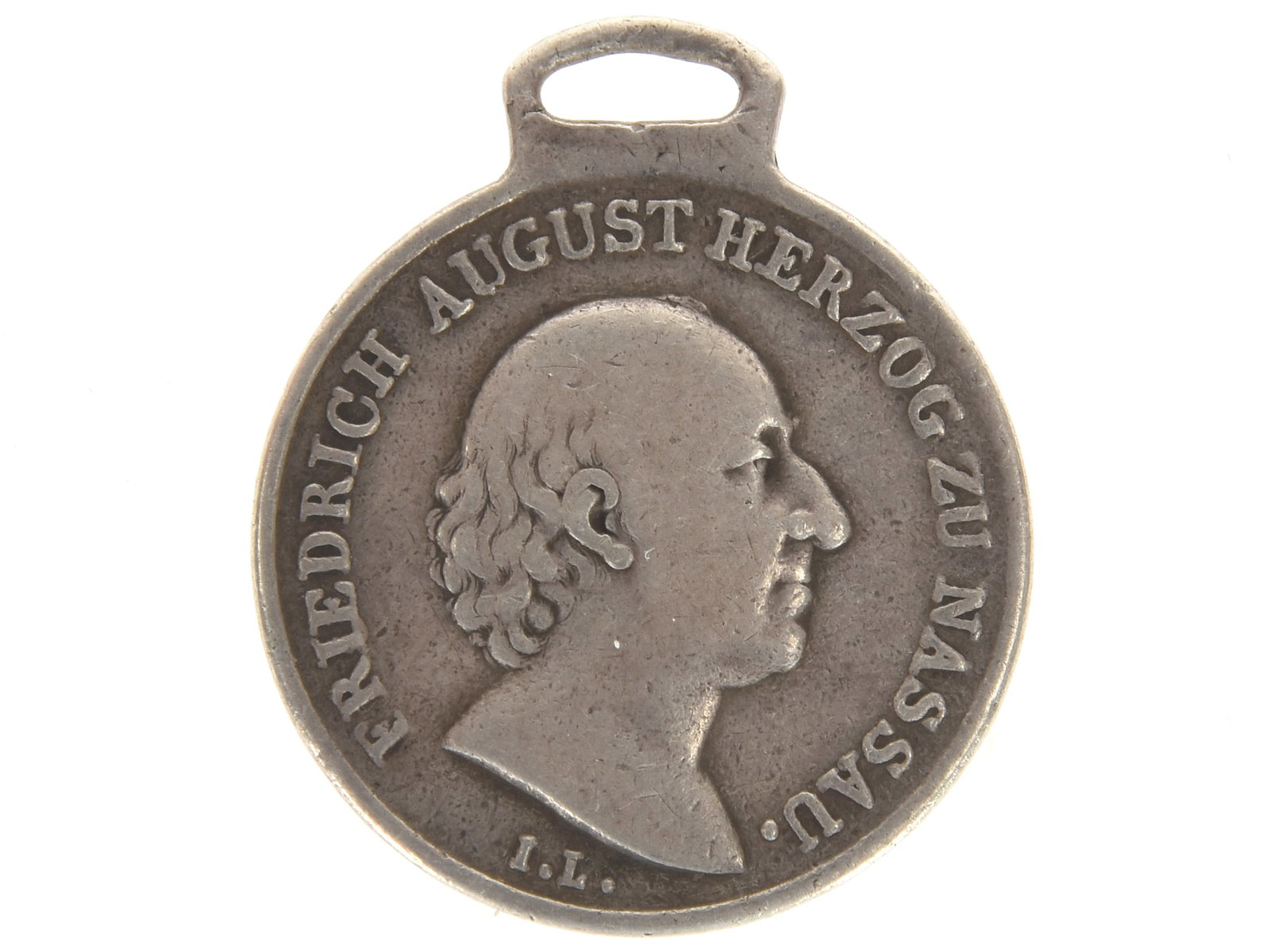 Nassau Waterloo Medal: Nassau Waterloo Medal German, Nassau silver medal (29mm)1815 for officers and men from Nassau that served at Waterloo. Medal exhibits even toning, polishing wear and is in good condition. Medal lacks 