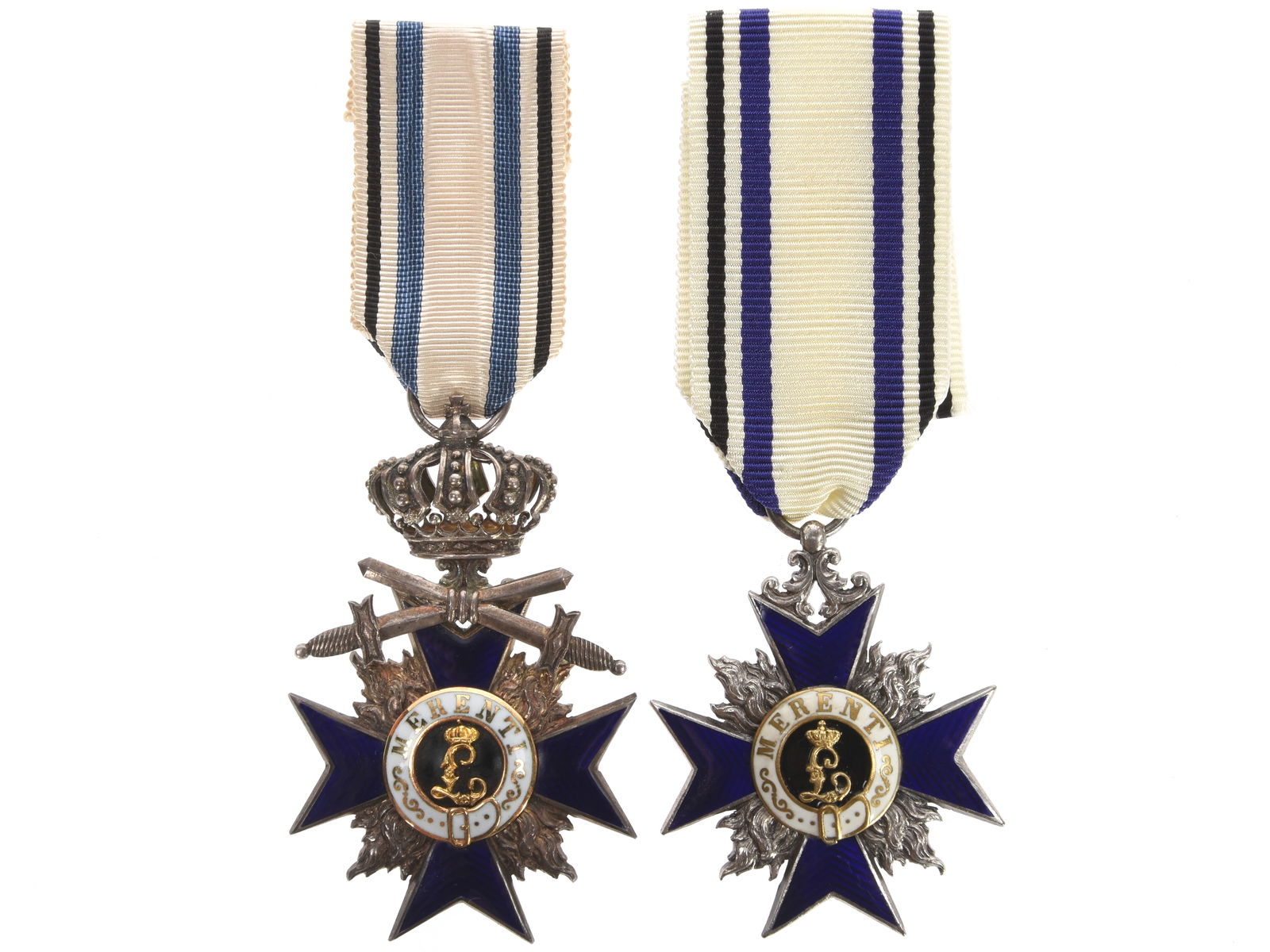 World War I Bavaria Merenti Cross of Military Merit 1st Class Medals: World War I Bavaria Merenti Cross of Military Merit 1st Class Medals Group of 3 pre-World War I Bavaria Merenti Cross of Military Merit 1st class medals in gilt wash including; 1.) Military Merit 1st