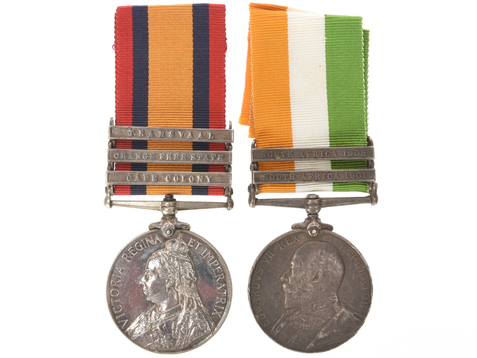 British Queen's South Africa and King's South Africa Medals - Royal Inniskilling Fusiliers: British Queen's South Africa and King's South Africa Medals-Royal Inniskilling Fusiliers Pair of mismatched British Queen's South Africa and King's South Africa Medals including: 1.) British Queen's S