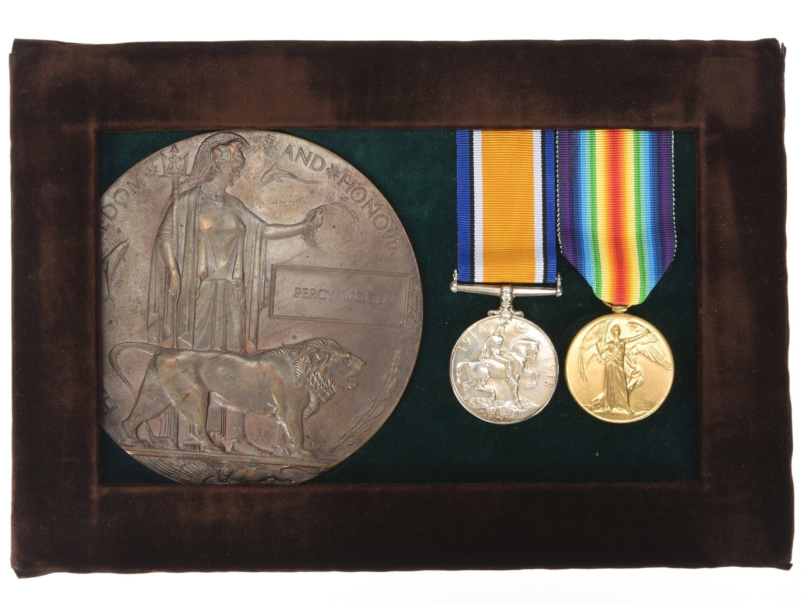 Australian WWI Soldier's British War Medal, Victory Medal & Memorial Plaque: Private Percy Wood: Australian WWI Soldier's British War Medal, Victory Medal & Memorial Plaque: Private Percy Wood British War Medal and Victory Medal to A.I.F. 1st Pioneer Battalion Private Percy Wood, service number 5