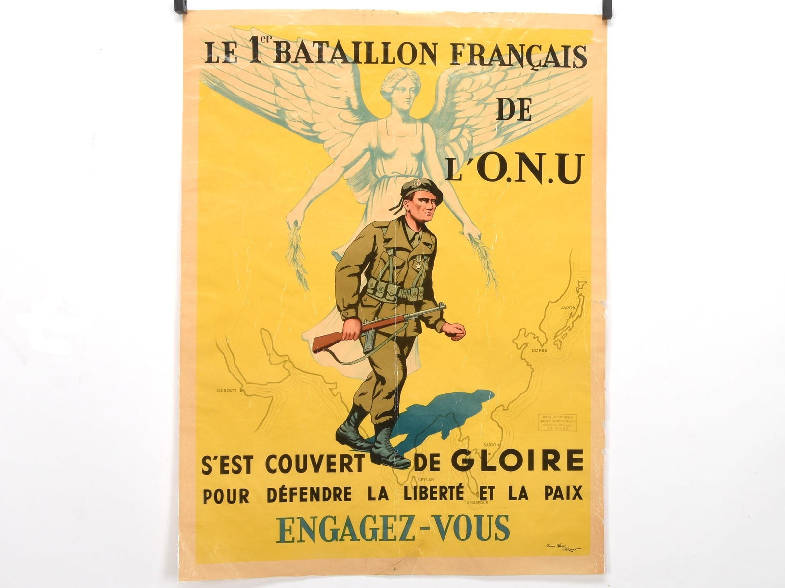 1950s French UN Battalion Korean War Recruitment Poster, by Pierre Leroux (1 of 2)
