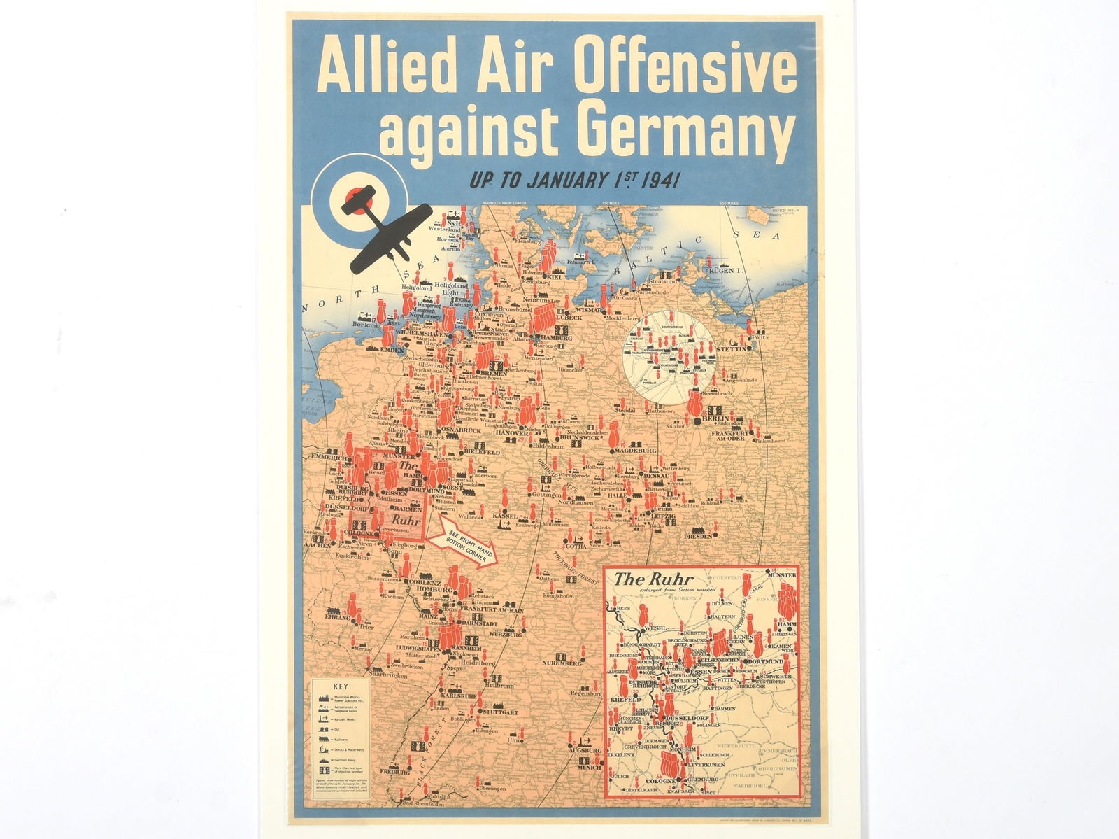 Allied Air Offensive against Germany WWII Propaganda Map Poster (1 of 1)