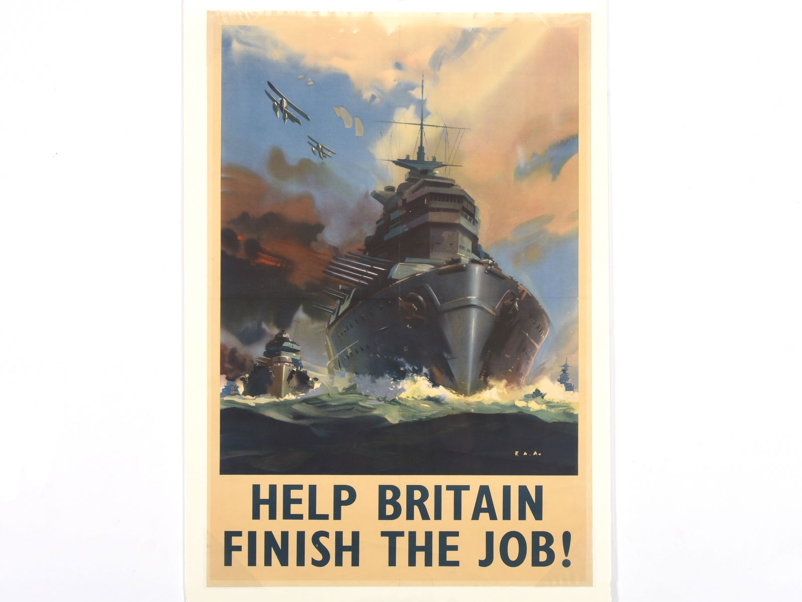 "Help Britain Finish the Job!" WWII British Propaganda Poster: "Help Britain Finish the Job!" WWII British Propaganda Poster Description: An original vintage World War II propaganda poster commissioned by the British Ministry of Information. The dramatic artwork,