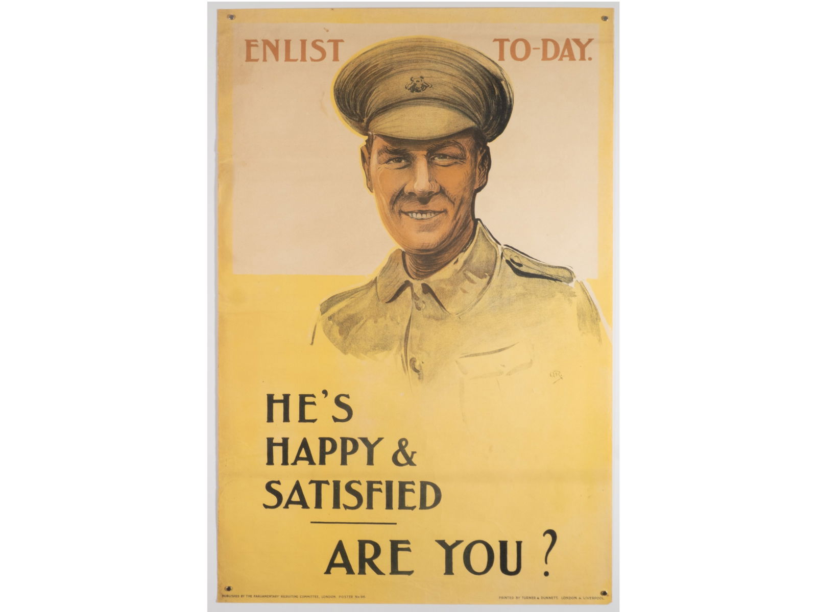 "He's Happy & Satisfied, Are You?" Original WWI British Recruiting Poster, by Odin Rosenvinge (1 of 1)