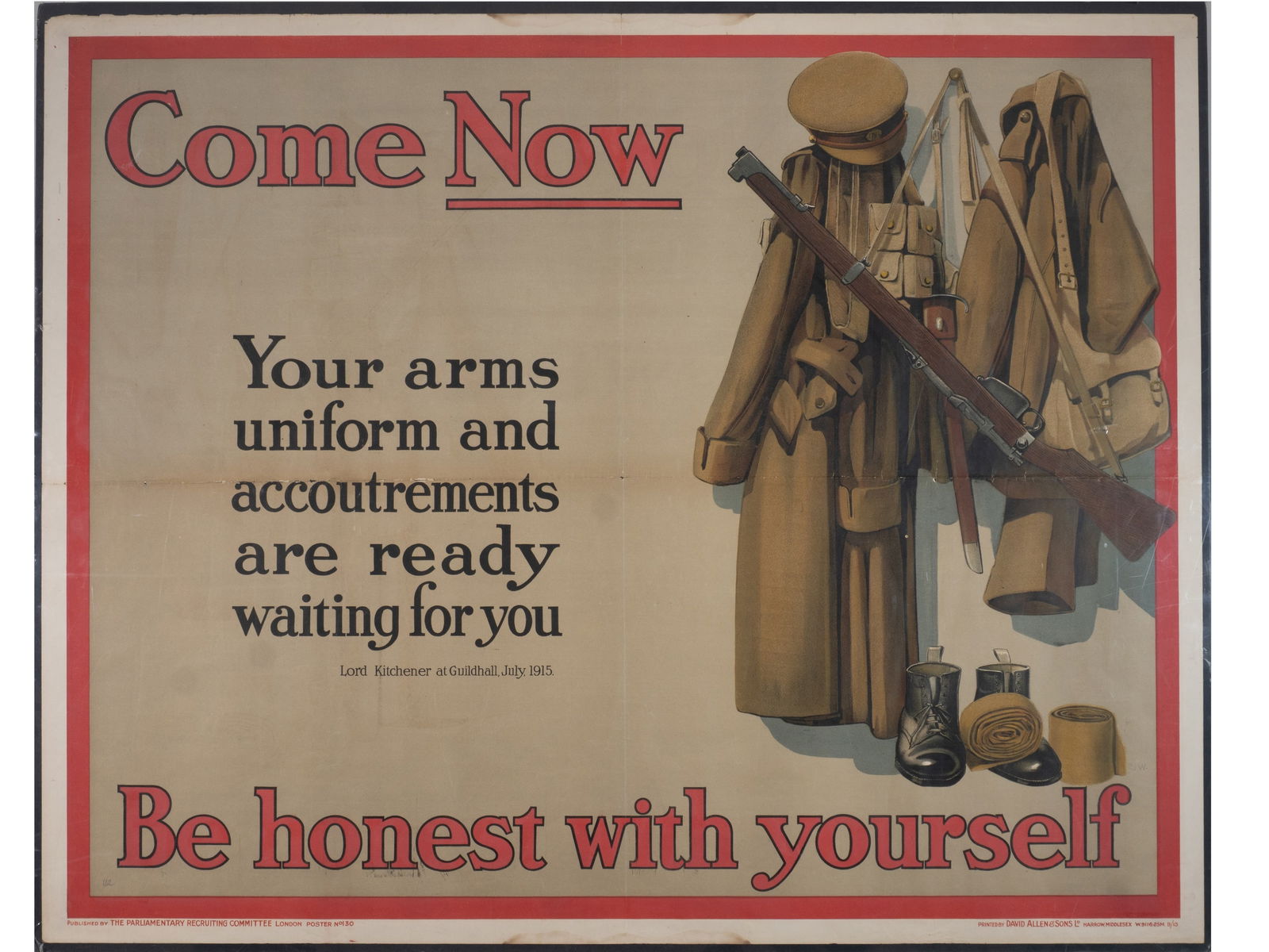 "Come Now" Original WWI British Recruiting Poster, PRC Poster No.130 (1 of 1)