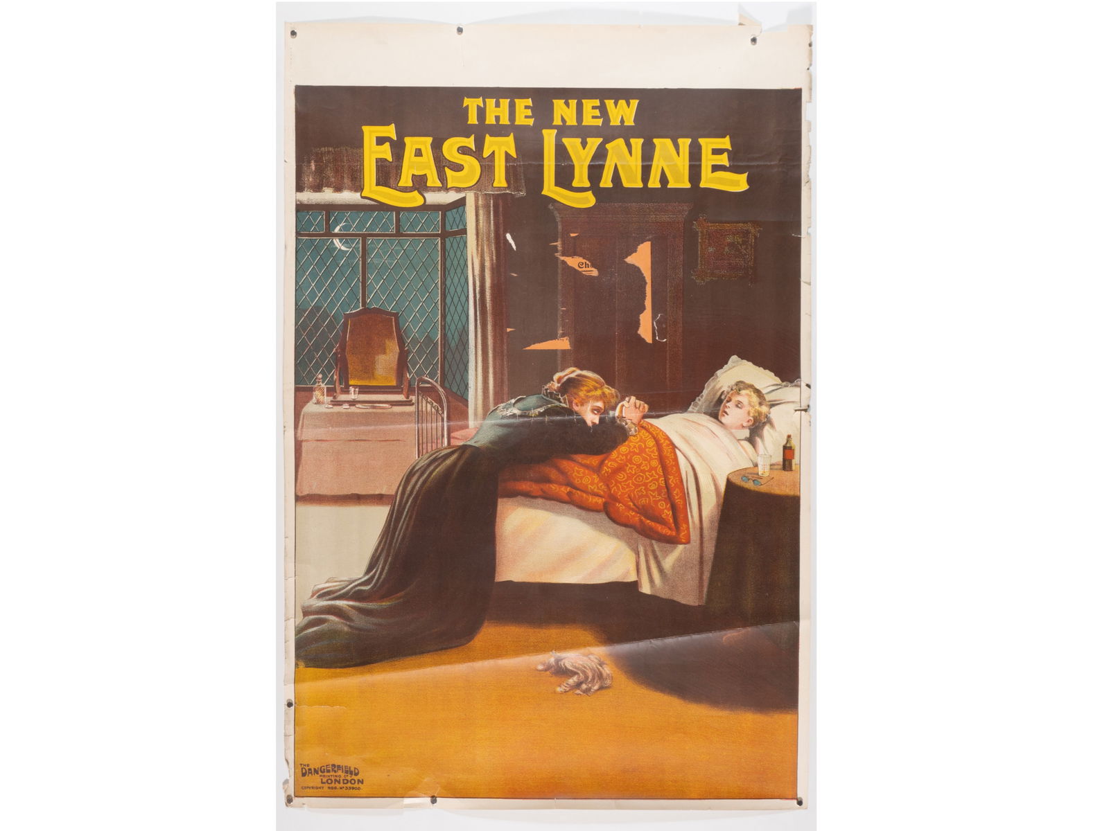 "The New East Lynne" Edwardian Theatrical Poster: "The New East Lynne" Edwardian Theatrical Poster Description: An original antique color lithographic poster advertising a theatrical production of 'The New East Lynne,' a popular stage adaptation of t