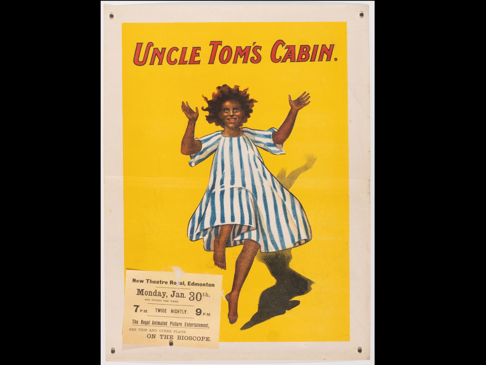 Uncle Tom's Cabin Early Cinema / Bioscope Poster: Uncle Tom's Cabin Early Cinema / Bioscope Poster Description: An original stone-lithograph advertising poster for 'Uncle Tom's Cabin', specifically promoting an early cinematic presentation described