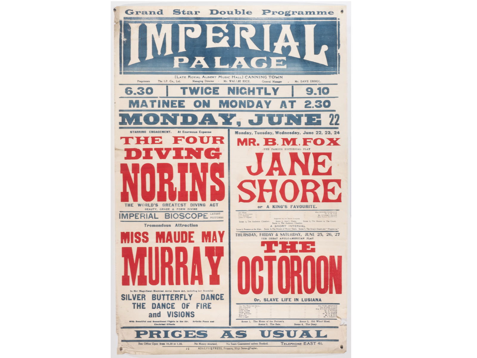 Imperial Palace Canning Town 'Double Programme' Edwardian Theatre Poster (1 of 1)