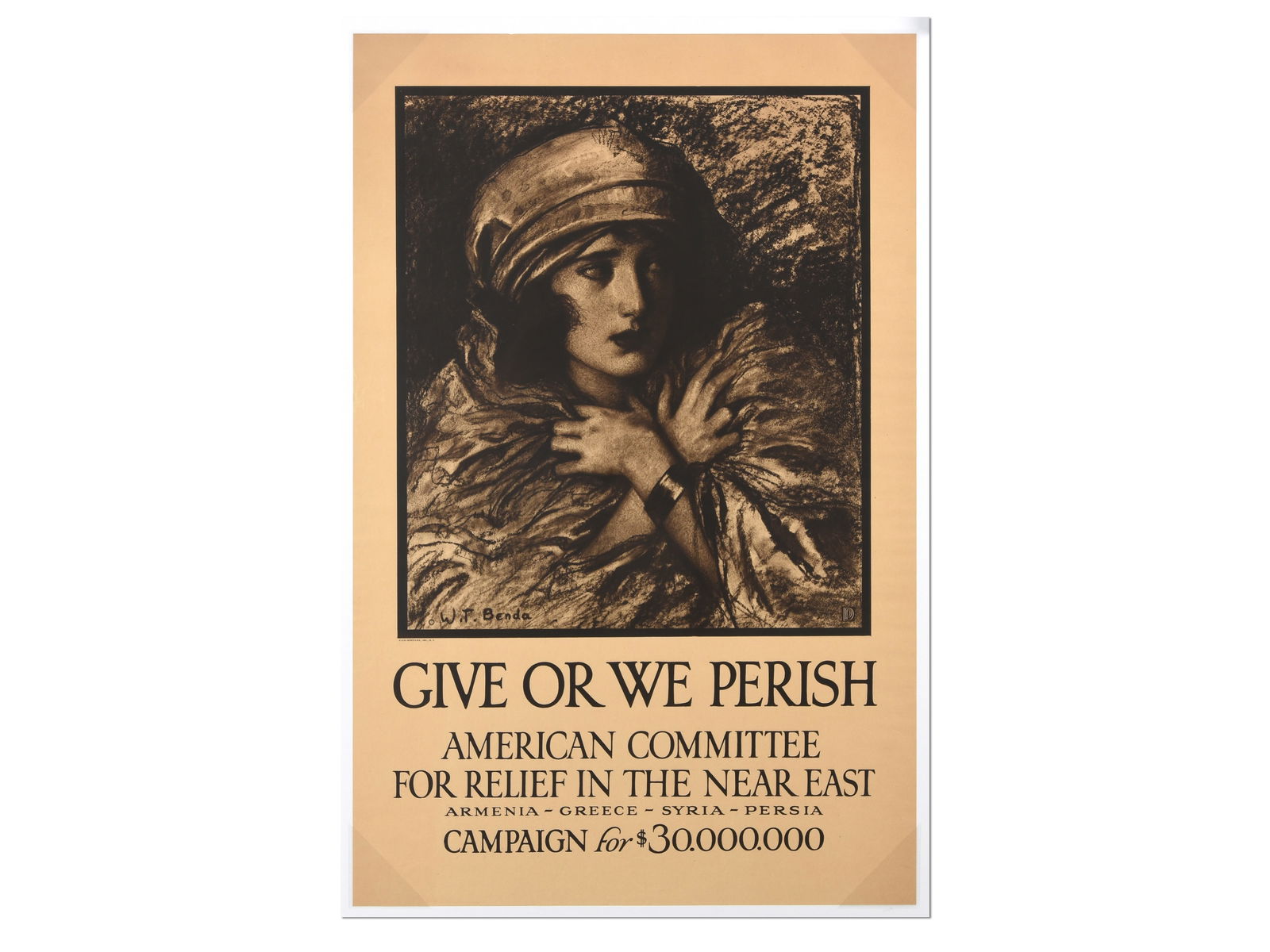"Give or We Perish" World War I Relief Poster: "Give or We Perish" World War I Relief Poster Description: An original World War I fundraising poster created for the American Committee for Relief in the Near East. The artwork, by renowned Polish-Am