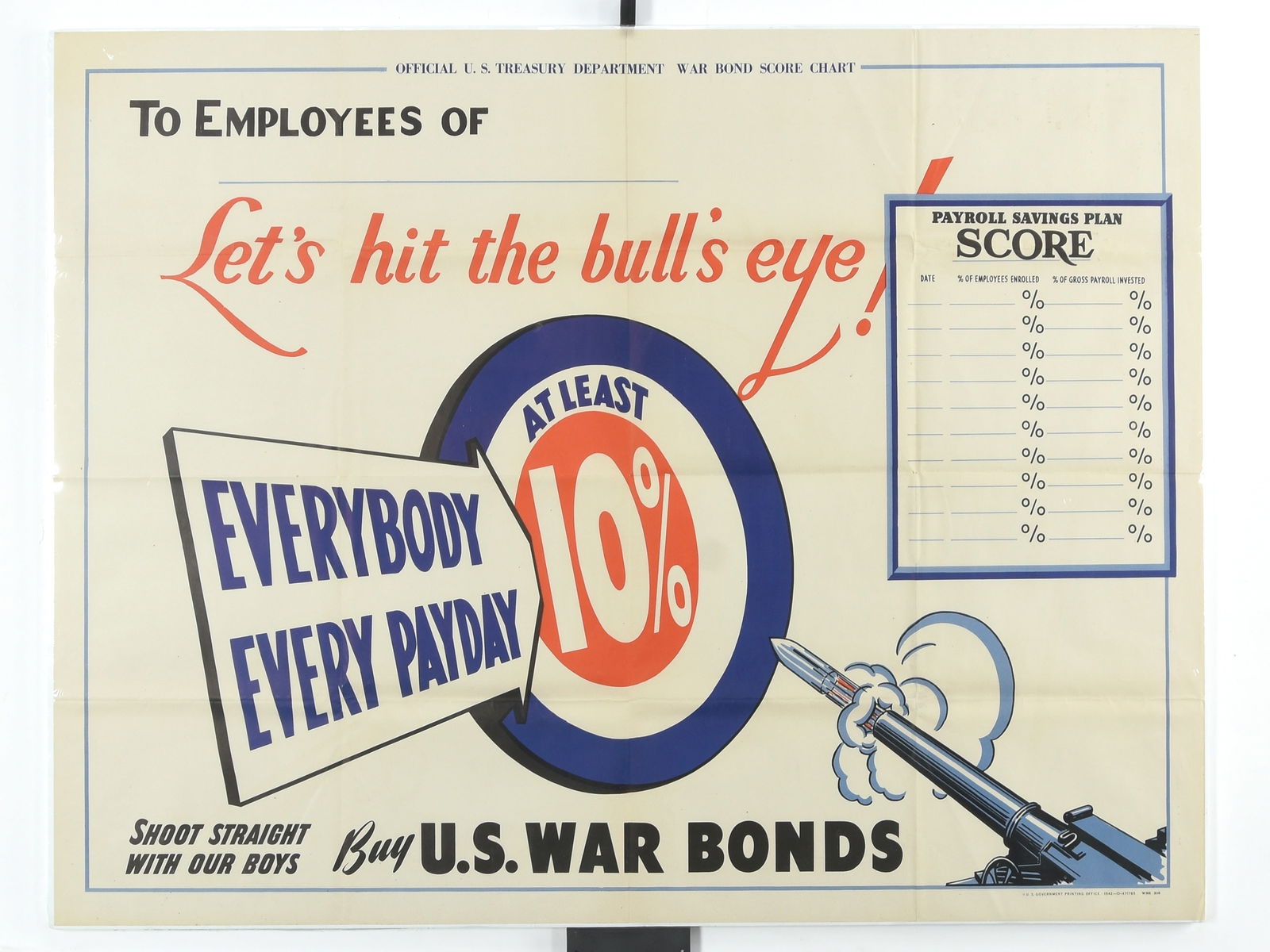"Let's Hit the Bull's Eye!" Original WW2 US War Bond Propaganda Poster (1 of 2)